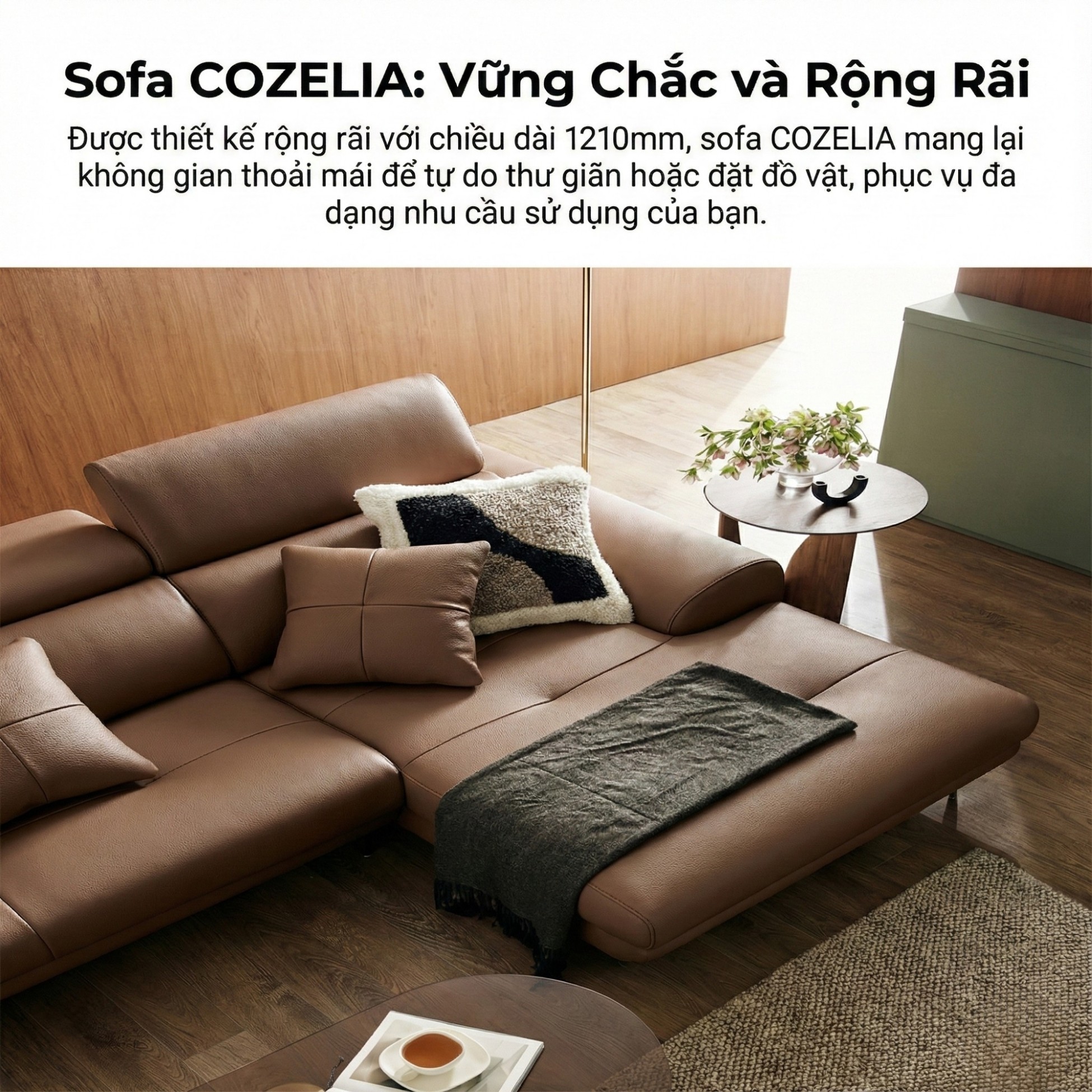 Sofa COZELIA - Sofa Góc Bọc Da Với Tựa Lưng Đa Năng Hiện Đại