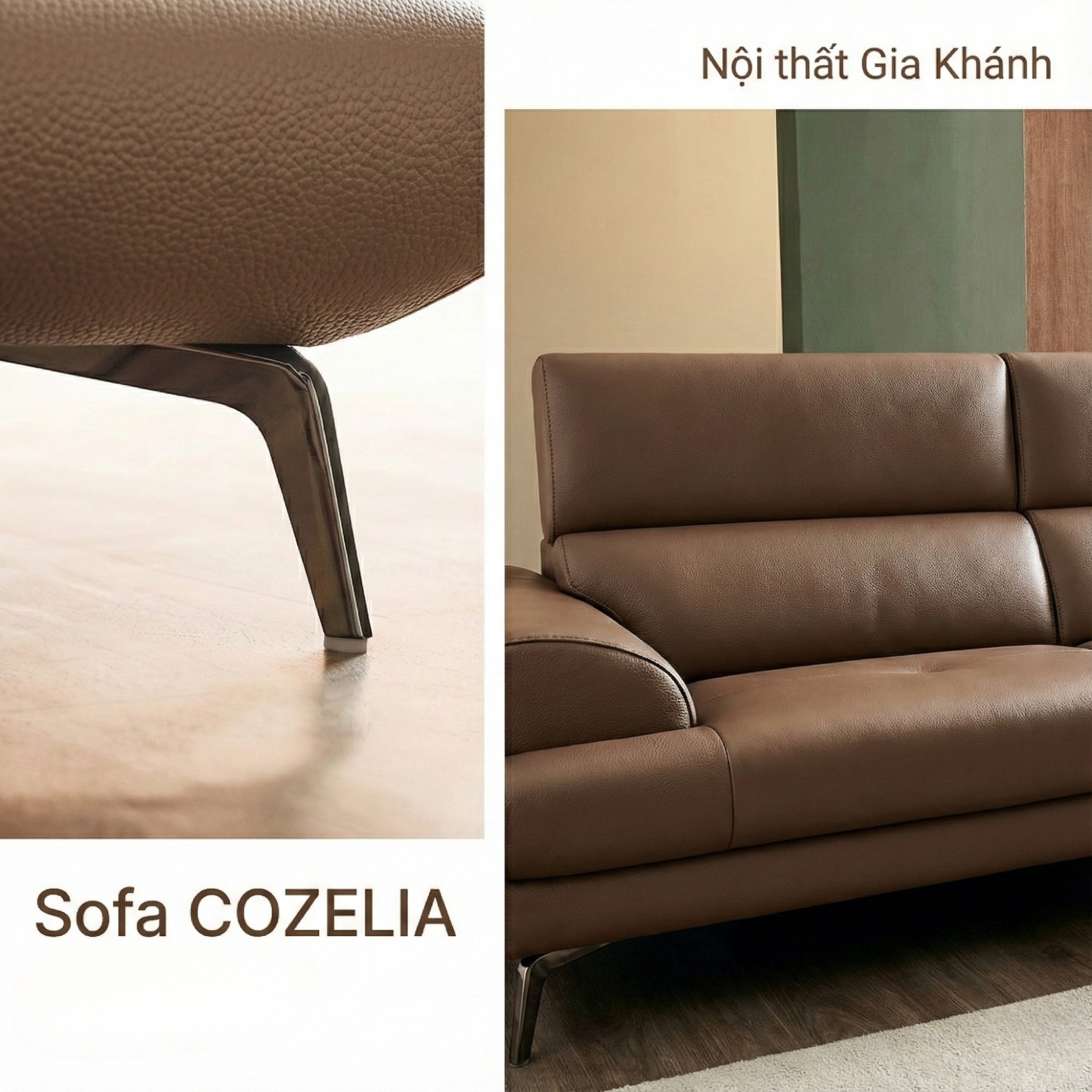 Sofa COZELIA - Sofa Góc Bọc Da Với Tựa Lưng Đa Năng Hiện Đại