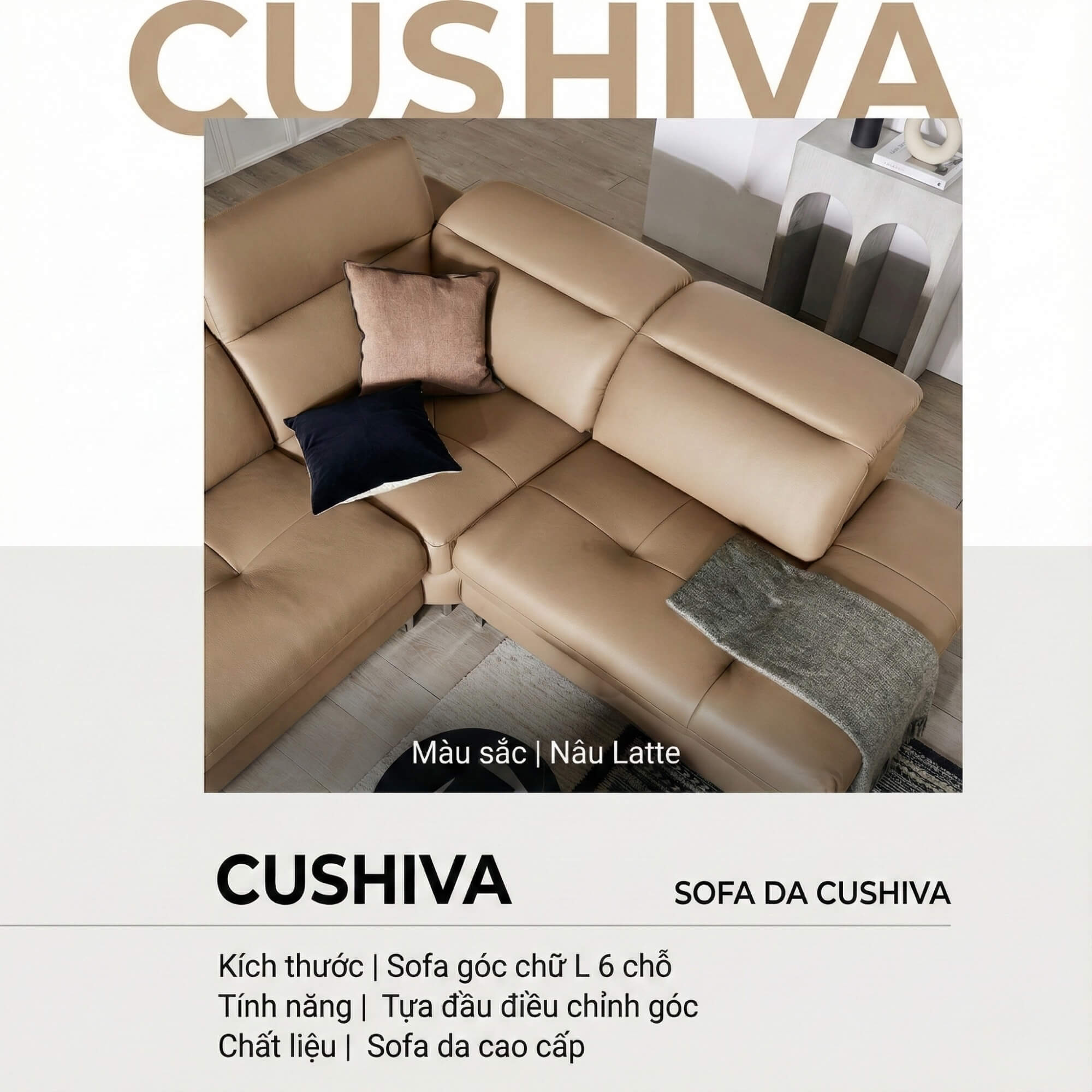 Sofa CUSHIVA – Sofa Da Cao Cấp 6 Chỗ Góc L Hiện Đại Sang Trọng