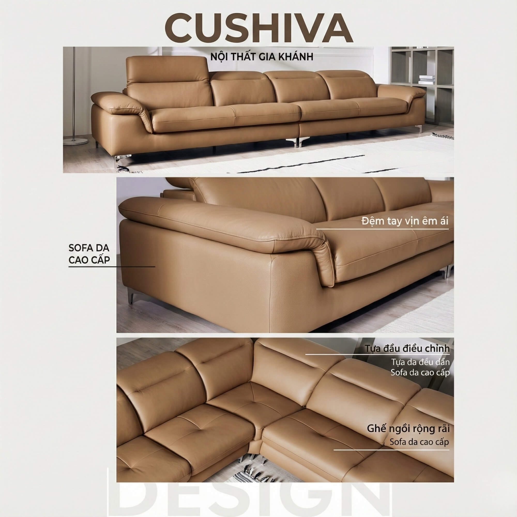 Sofa CUSHIVA – Sofa Da Cao Cấp 6 Chỗ Góc L Hiện Đại Sang Trọng