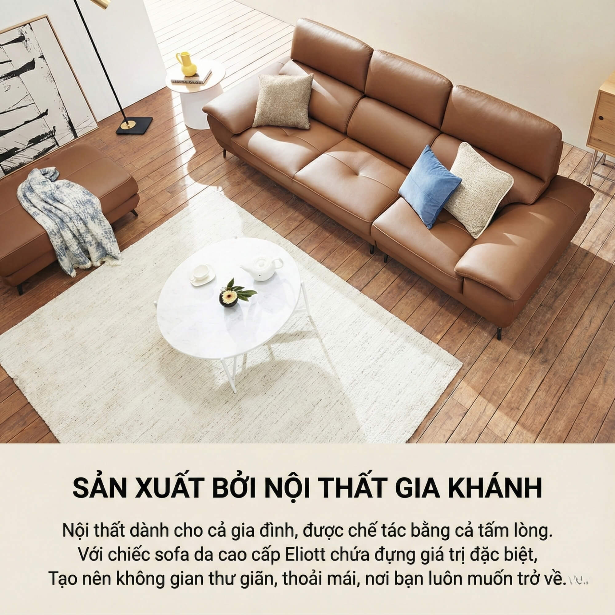 Sofa ELIOTT - Sofa Da Tối Giản Cho Phòng Khách Trẻ Trung 