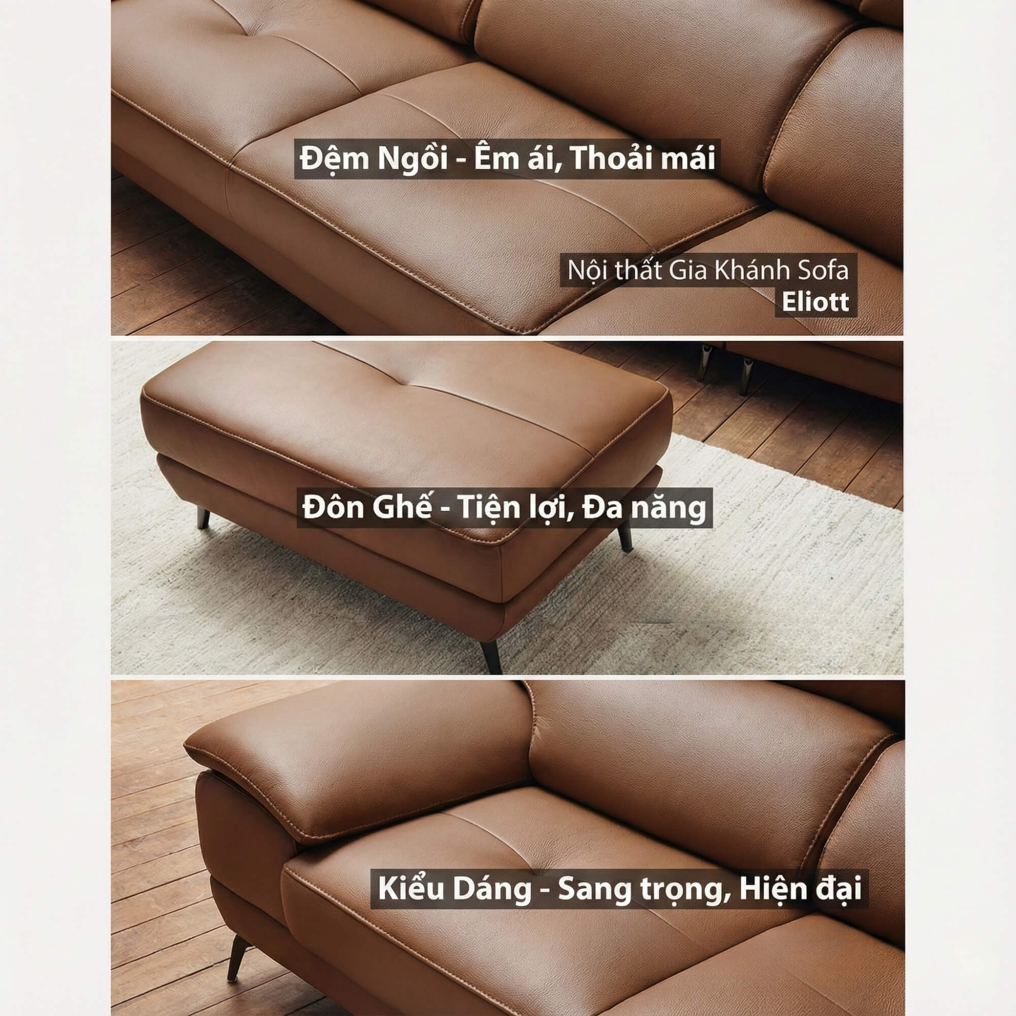 Sofa ELIOTT - Sofa Da Tối Giản Cho Phòng Khách Trẻ Trung 