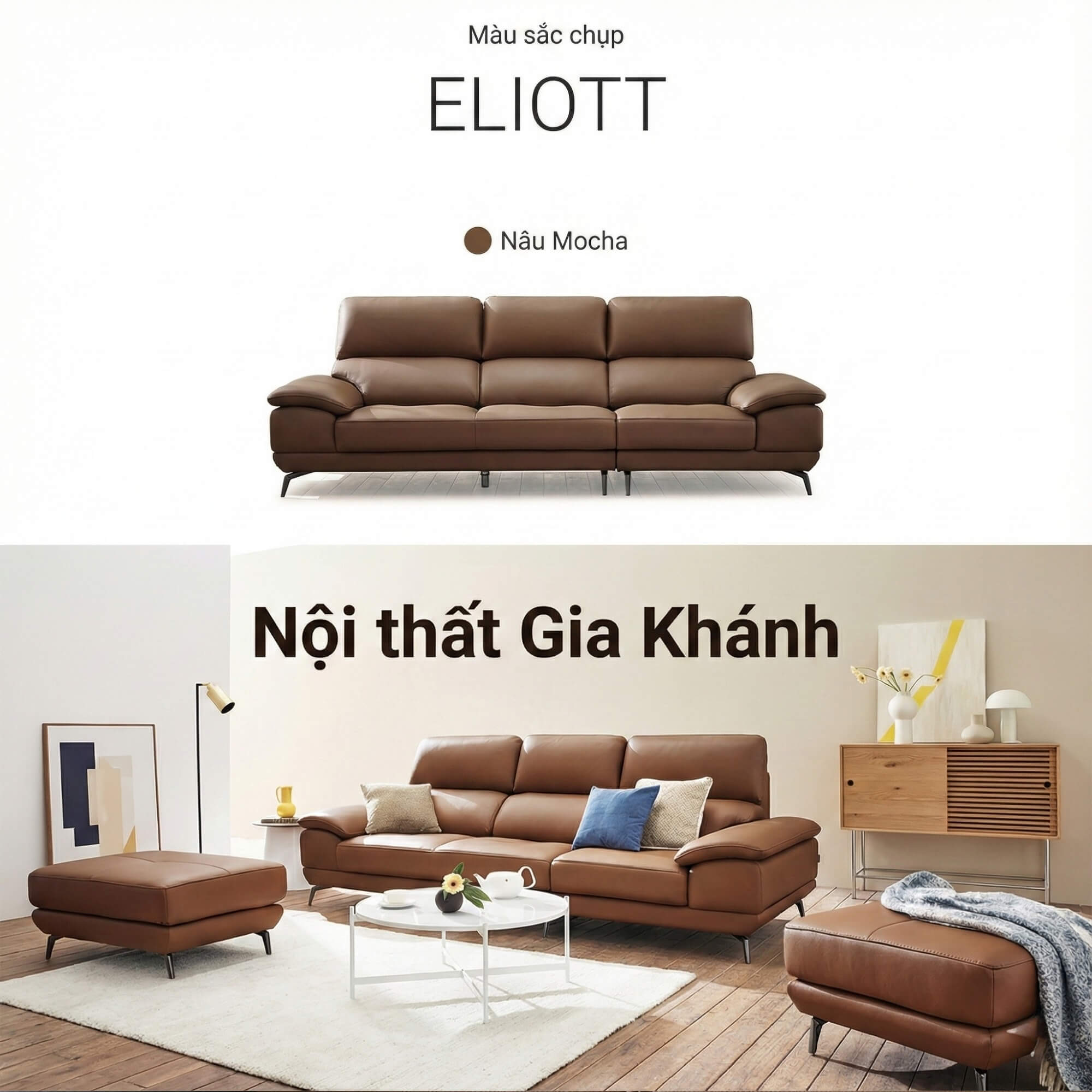 Sofa ELIOTT - Sofa Da Tối Giản Cho Phòng Khách Trẻ Trung 