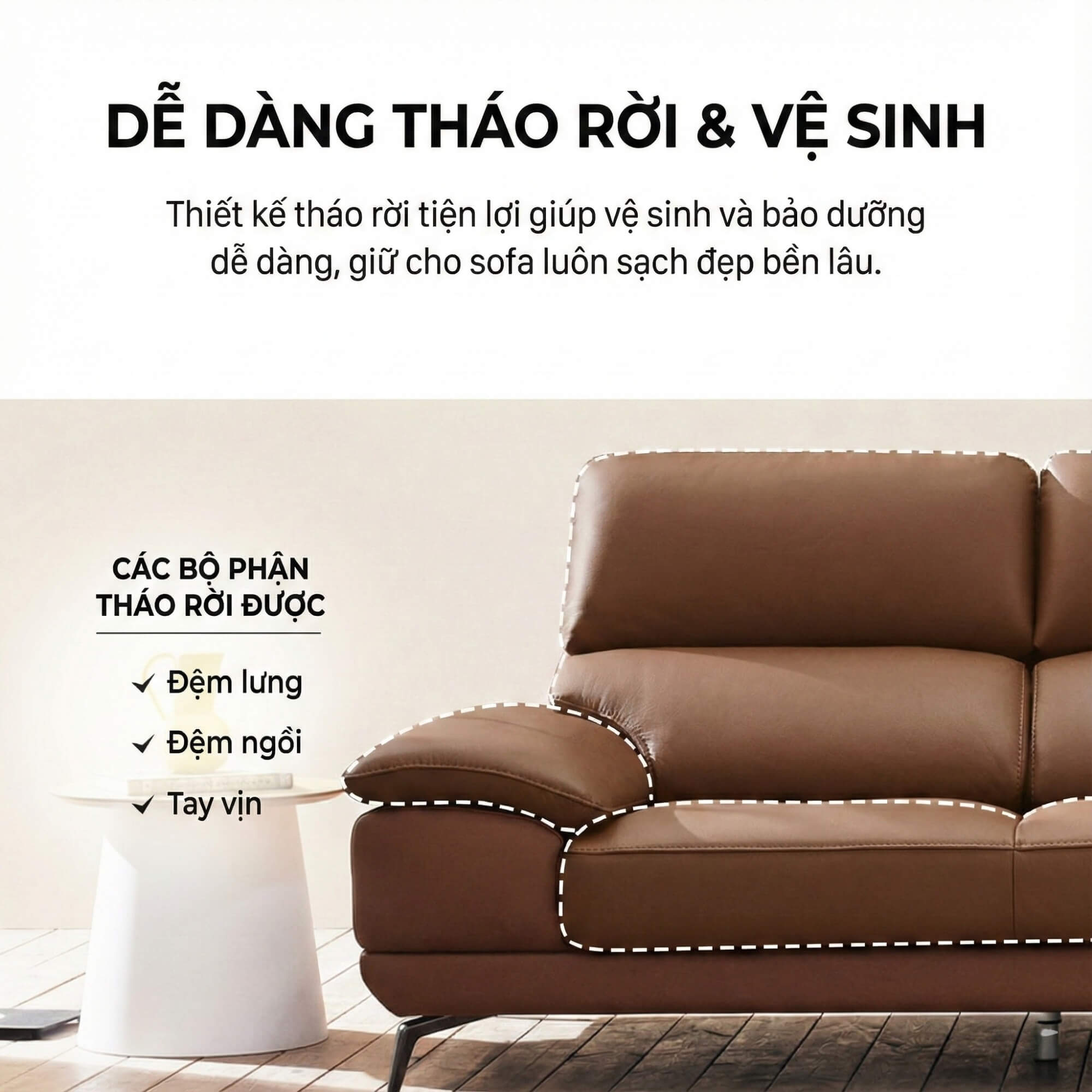 Sofa ELIOTT - Sofa Da Tối Giản Cho Phòng Khách Trẻ Trung 