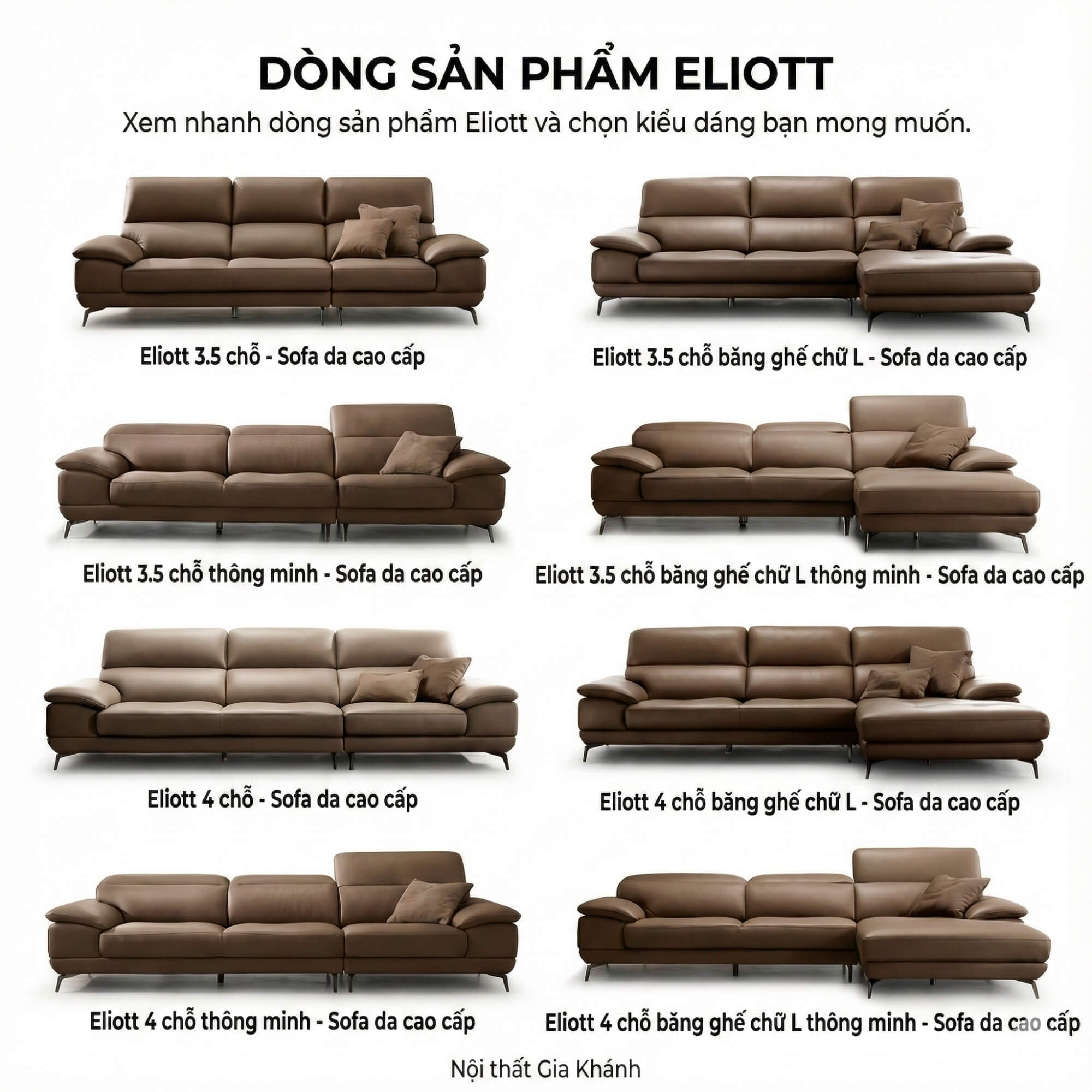 Sofa ELIOTT - Sofa Da Tối Giản Cho Phòng Khách Trẻ Trung 