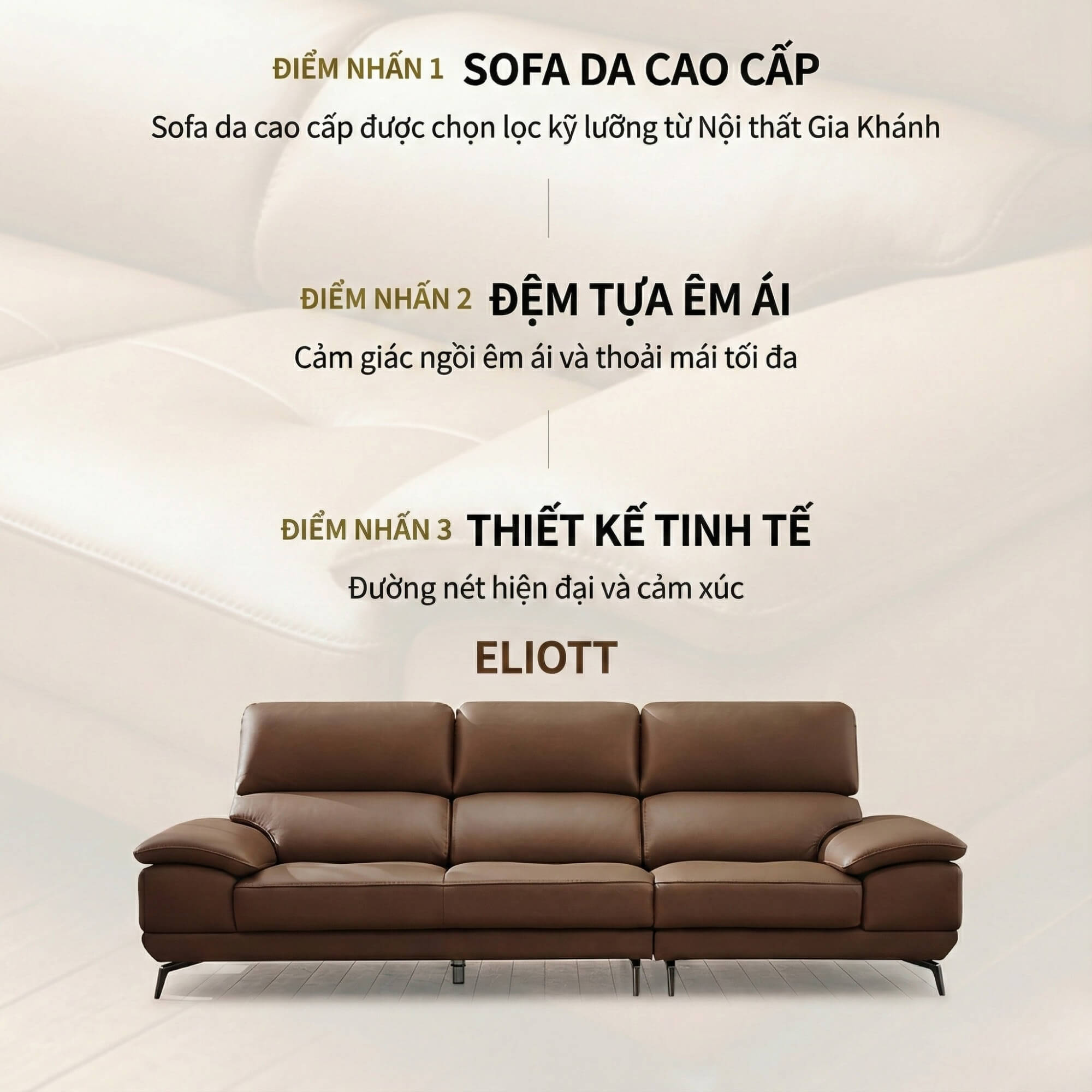 Sofa ELIOTT - Sofa Da Tối Giản Cho Phòng Khách Trẻ Trung 