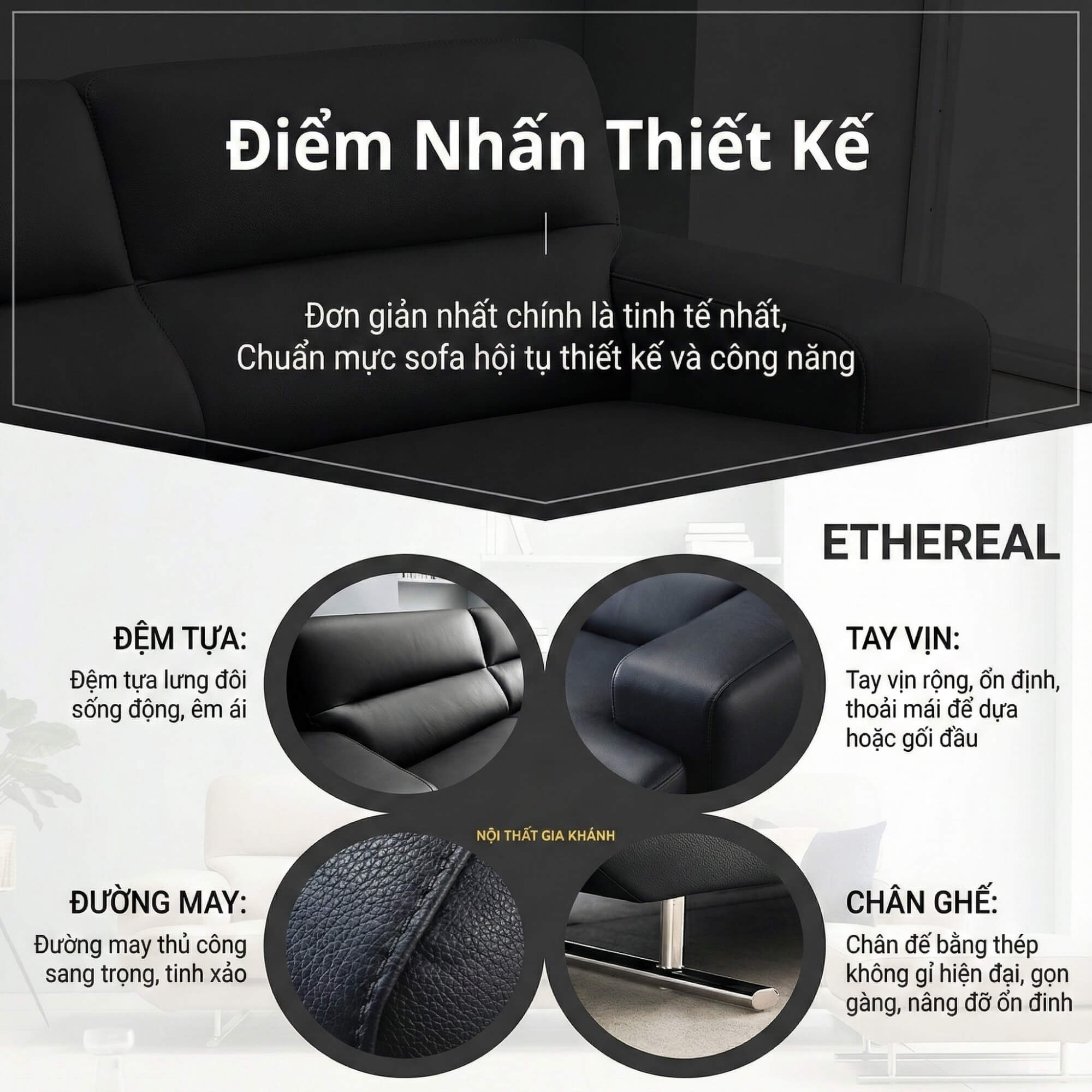 Sofa ETHEREAL - Sofa Băng Bọc Da Thiết kế Mạnh Mẽ, Sang Trọng