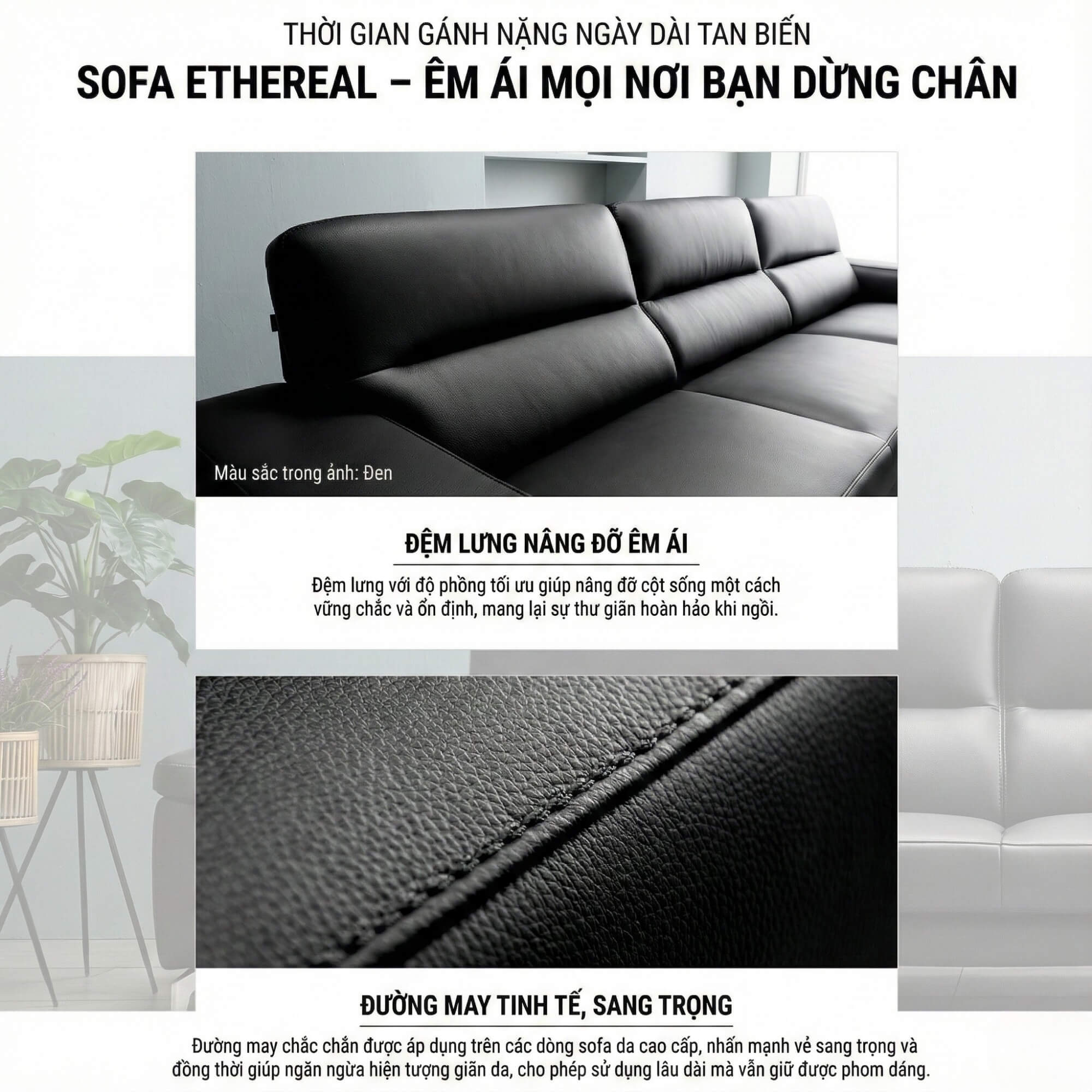 Sofa ETHEREAL - Sofa Băng Bọc Da Thiết kế Mạnh Mẽ, Sang Trọng