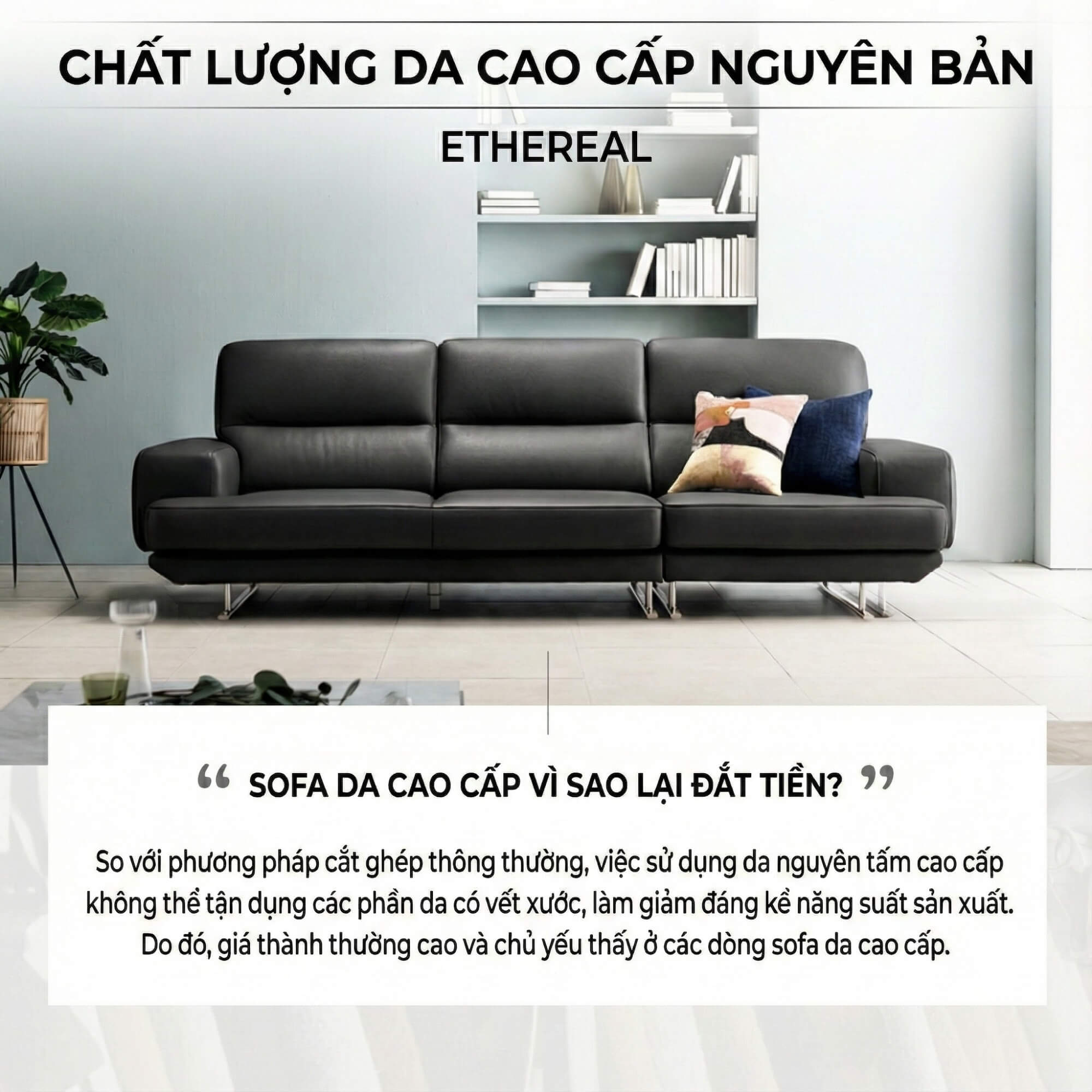 Sofa ETHEREAL - Sofa Băng Bọc Da Thiết kế Mạnh Mẽ, Sang Trọng