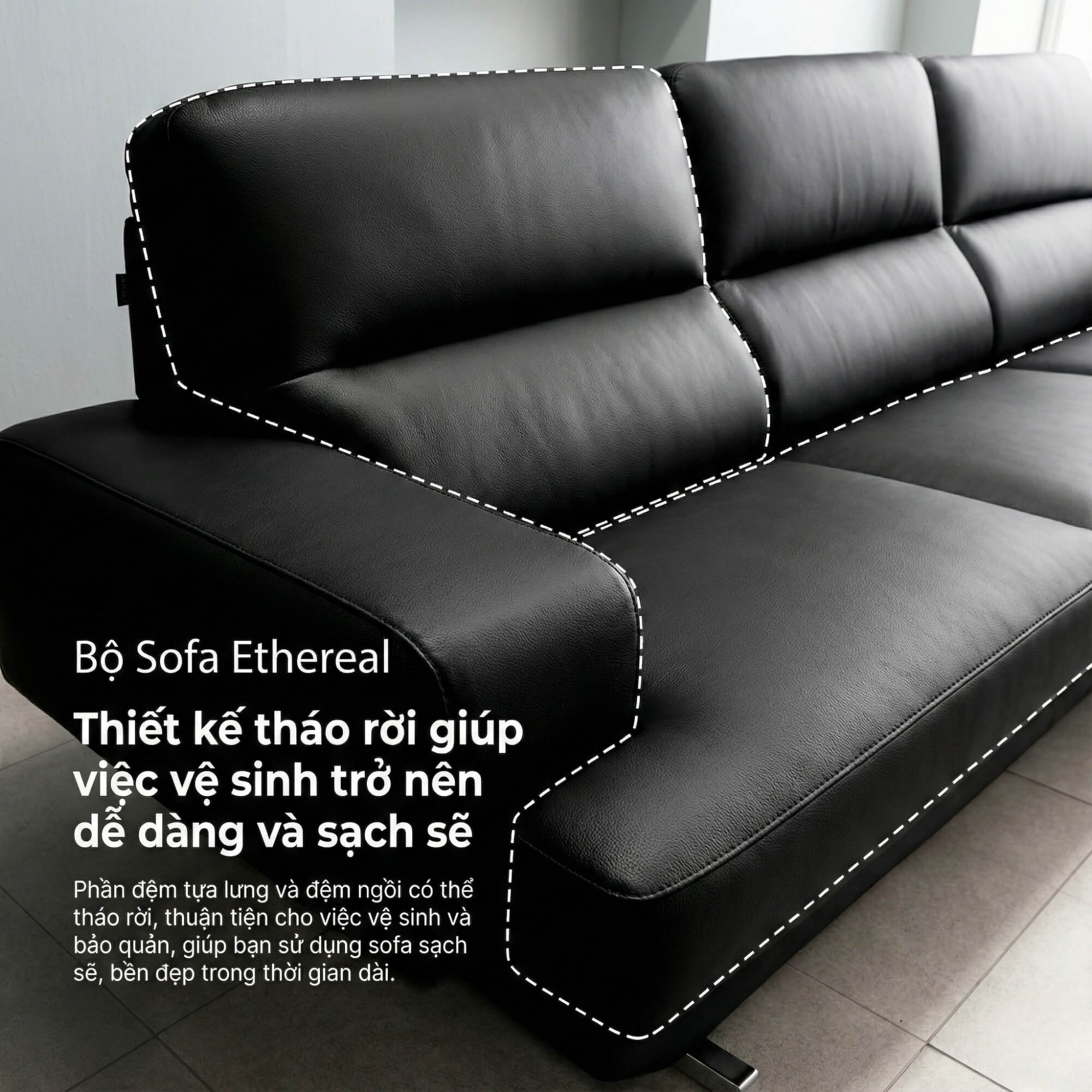 Sofa ETHEREAL - Sofa Băng Bọc Da Thiết kế Mạnh Mẽ, Sang Trọng