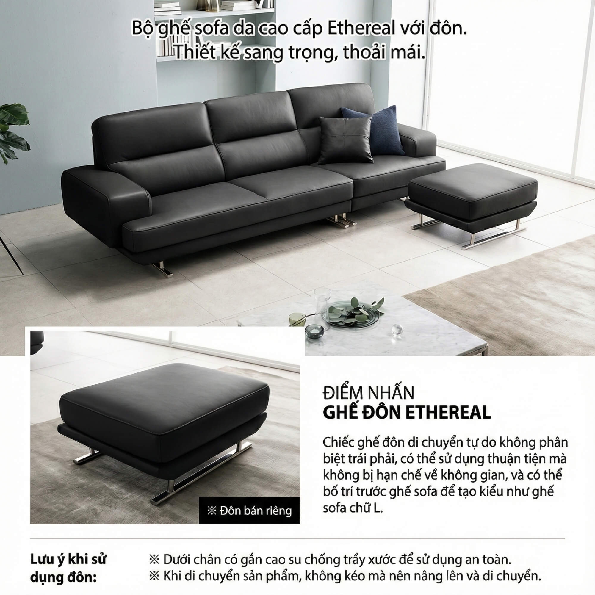 Sofa ETHEREAL - Sofa Băng Bọc Da Thiết kế Mạnh Mẽ, Sang Trọng