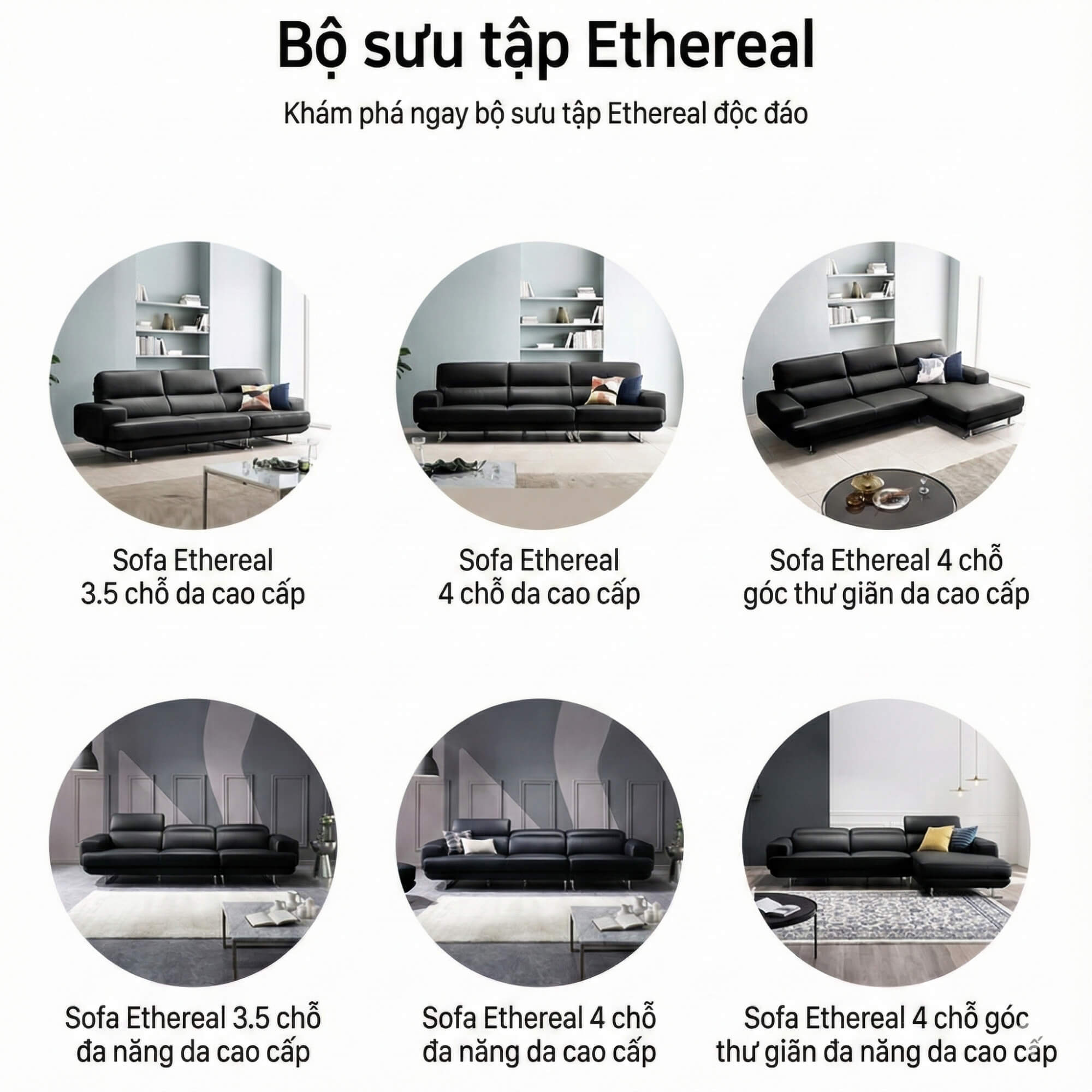 Sofa ETHEREAL - Sofa Băng Bọc Da Thiết kế Mạnh Mẽ, Sang Trọng