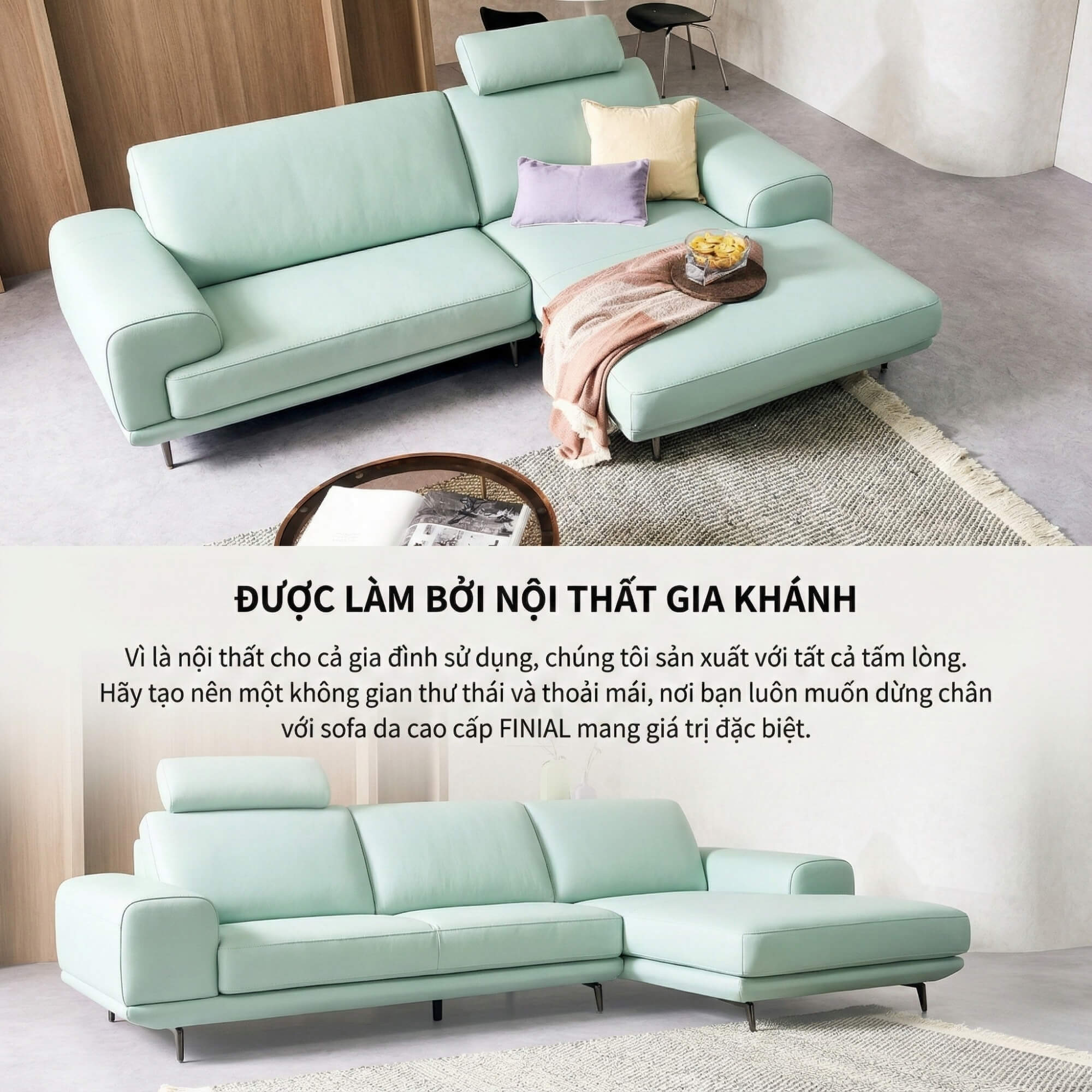 Sofa FINIAL - Sofa Bọc Da Lệch Góc Kiểu Dáng Bắc Âu Trang Nhã