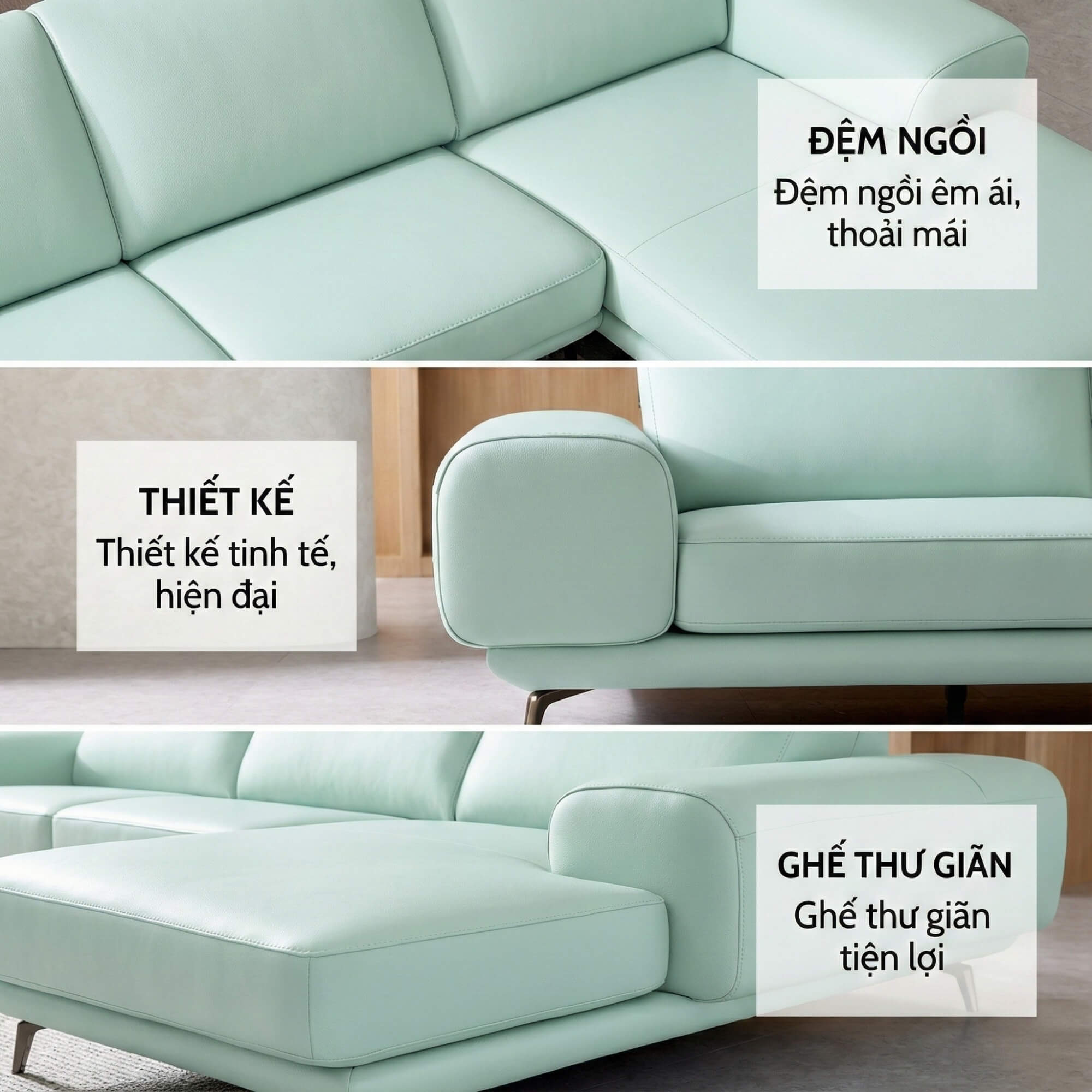 Sofa FINIAL - Sofa Bọc Da Lệch Góc Kiểu Dáng Bắc Âu Trang Nhã