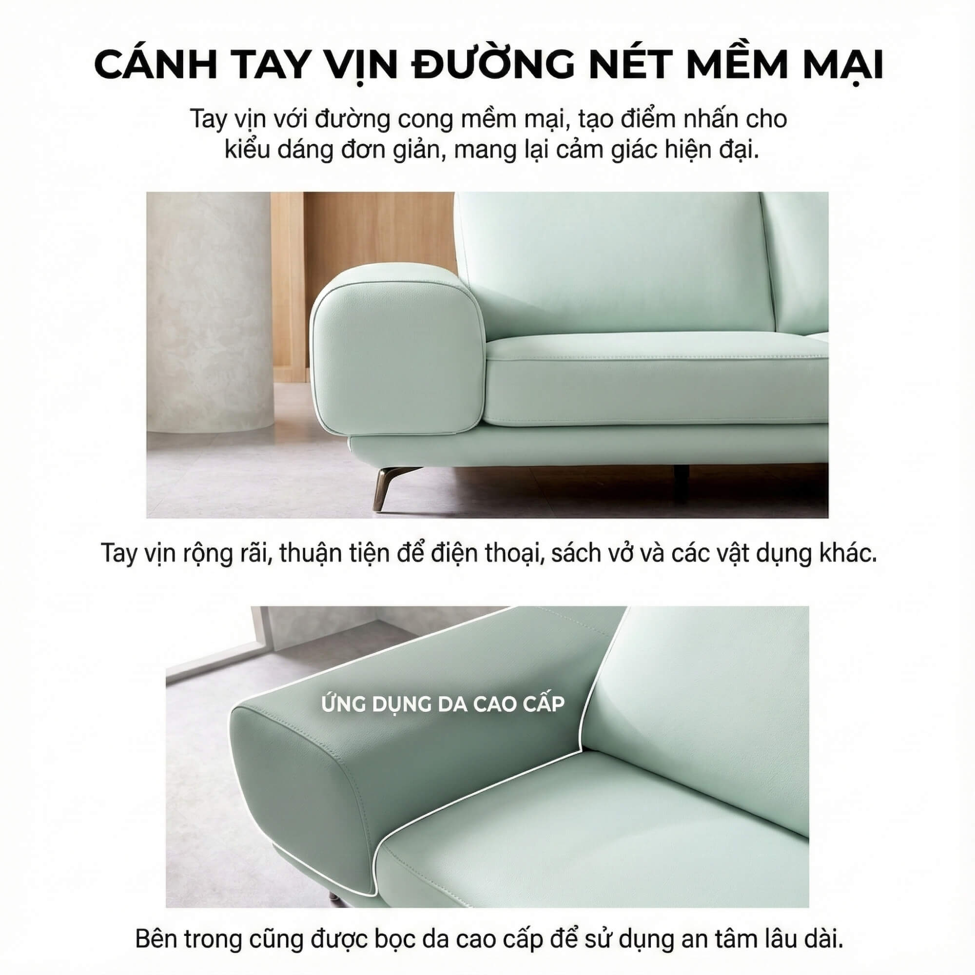 Sofa FINIAL - Sofa Bọc Da Lệch Góc Kiểu Dáng Bắc Âu Trang Nhã