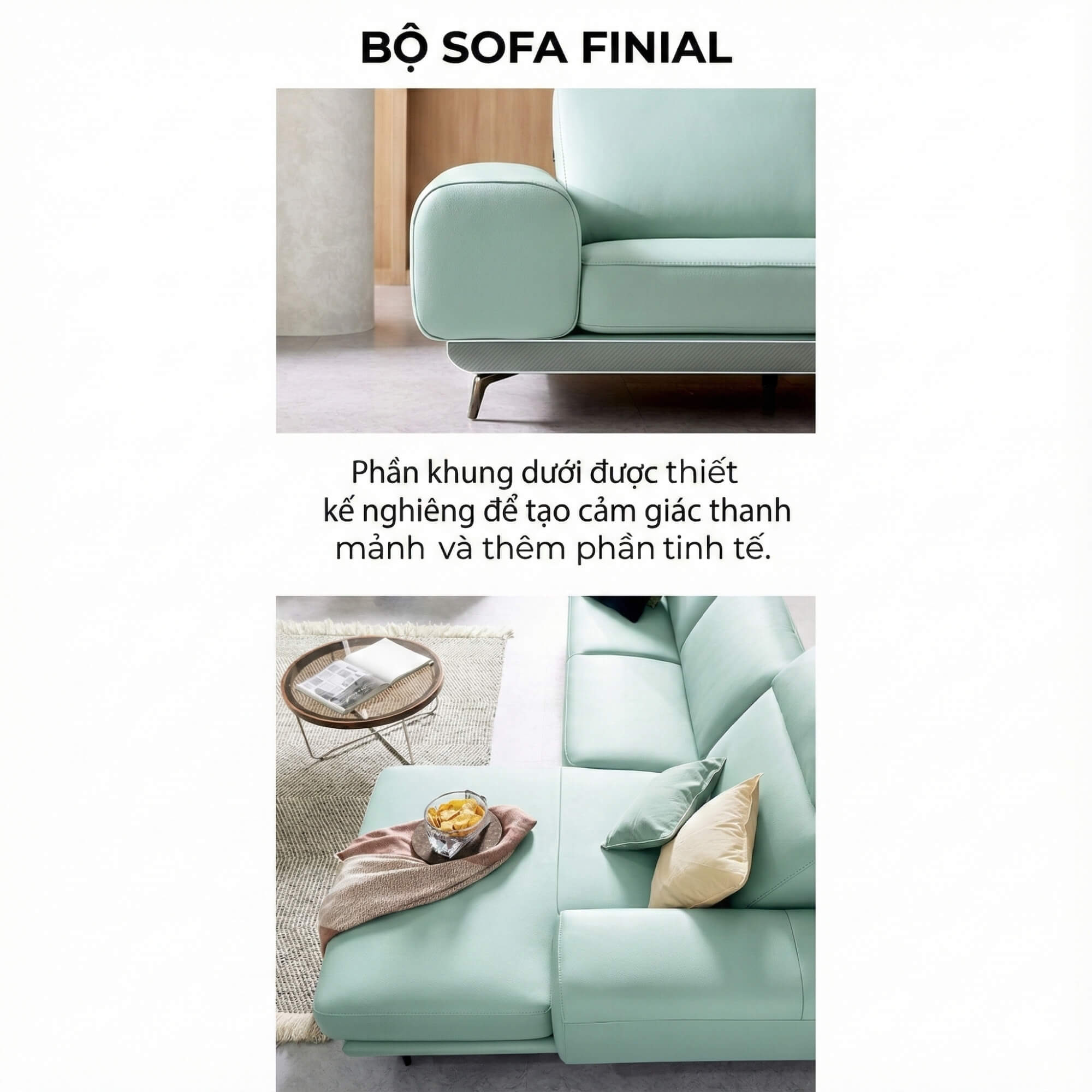 Sofa FINIAL - Sofa Bọc Da Lệch Góc Kiểu Dáng Bắc Âu Trang Nhã