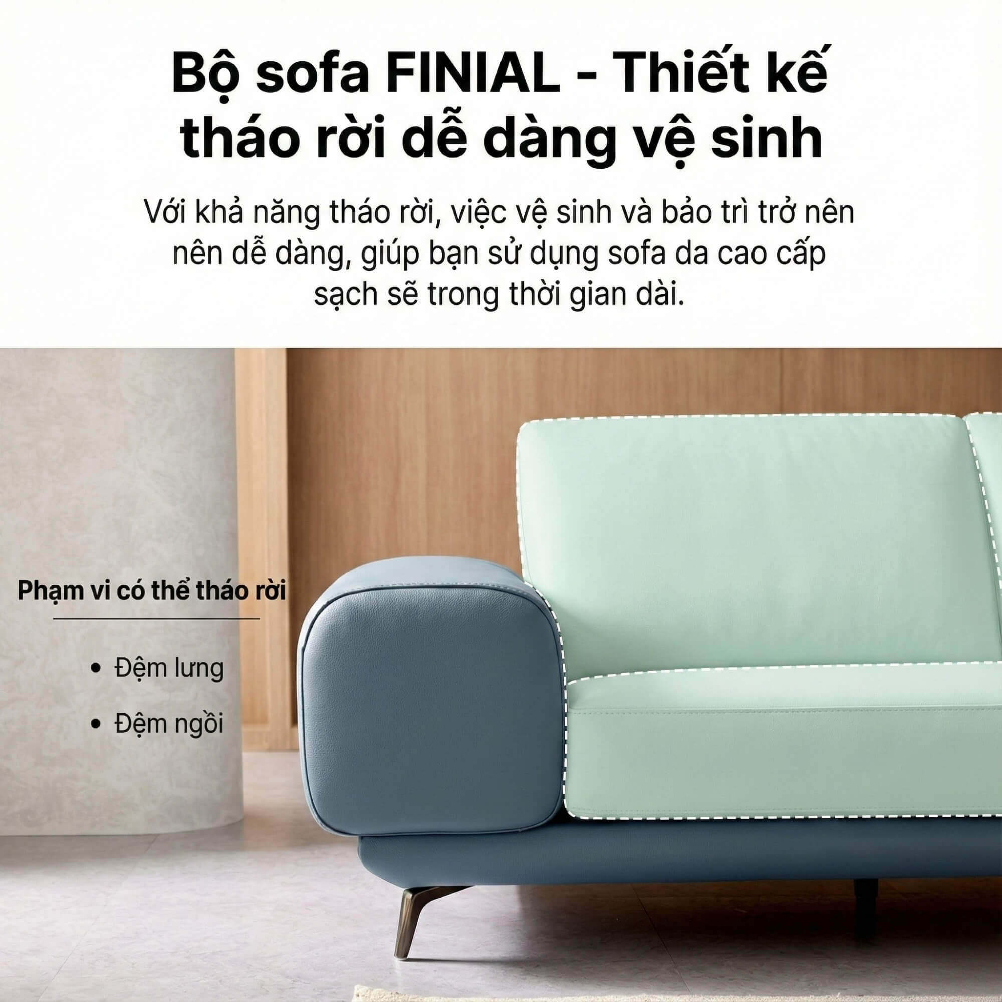 Sofa FINIAL - Sofa Bọc Da Lệch Góc Kiểu Dáng Bắc Âu Trang Nhã