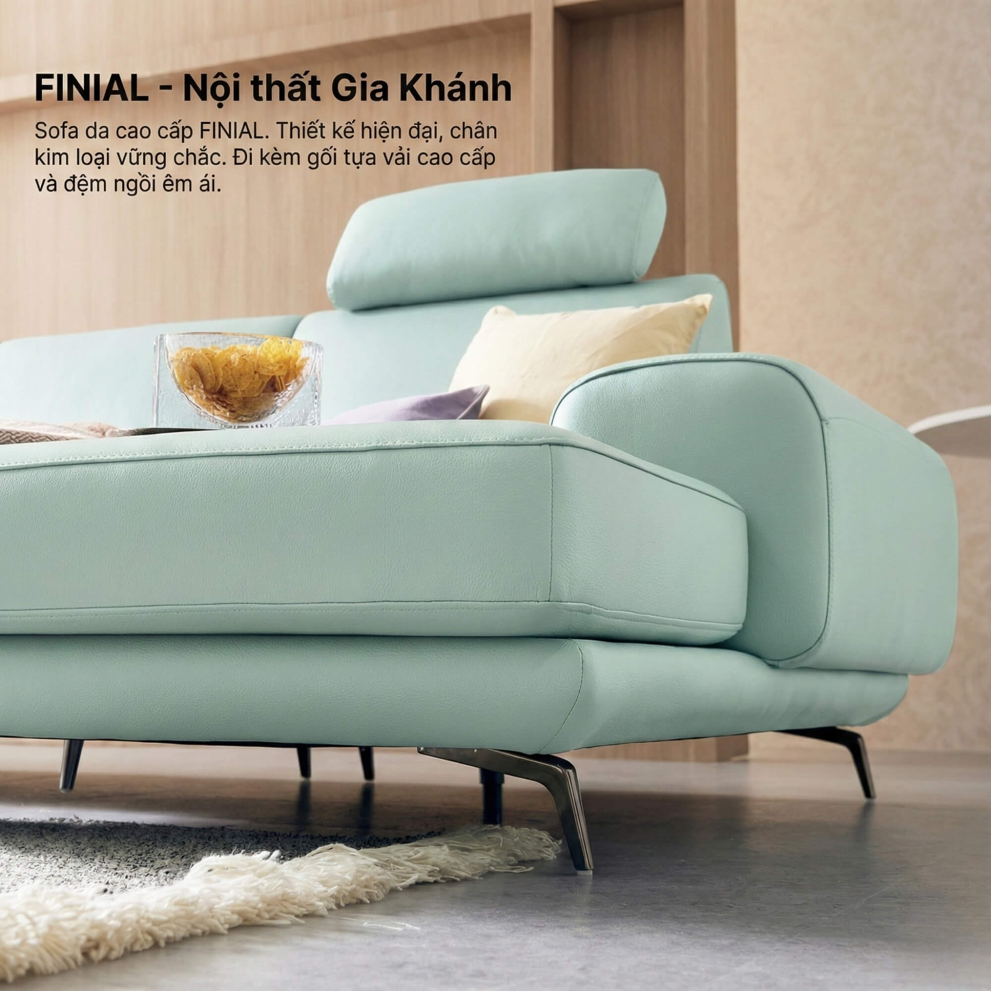 Sofa FINIAL - Sofa Bọc Da Lệch Góc Kiểu Dáng Bắc Âu Trang Nhã