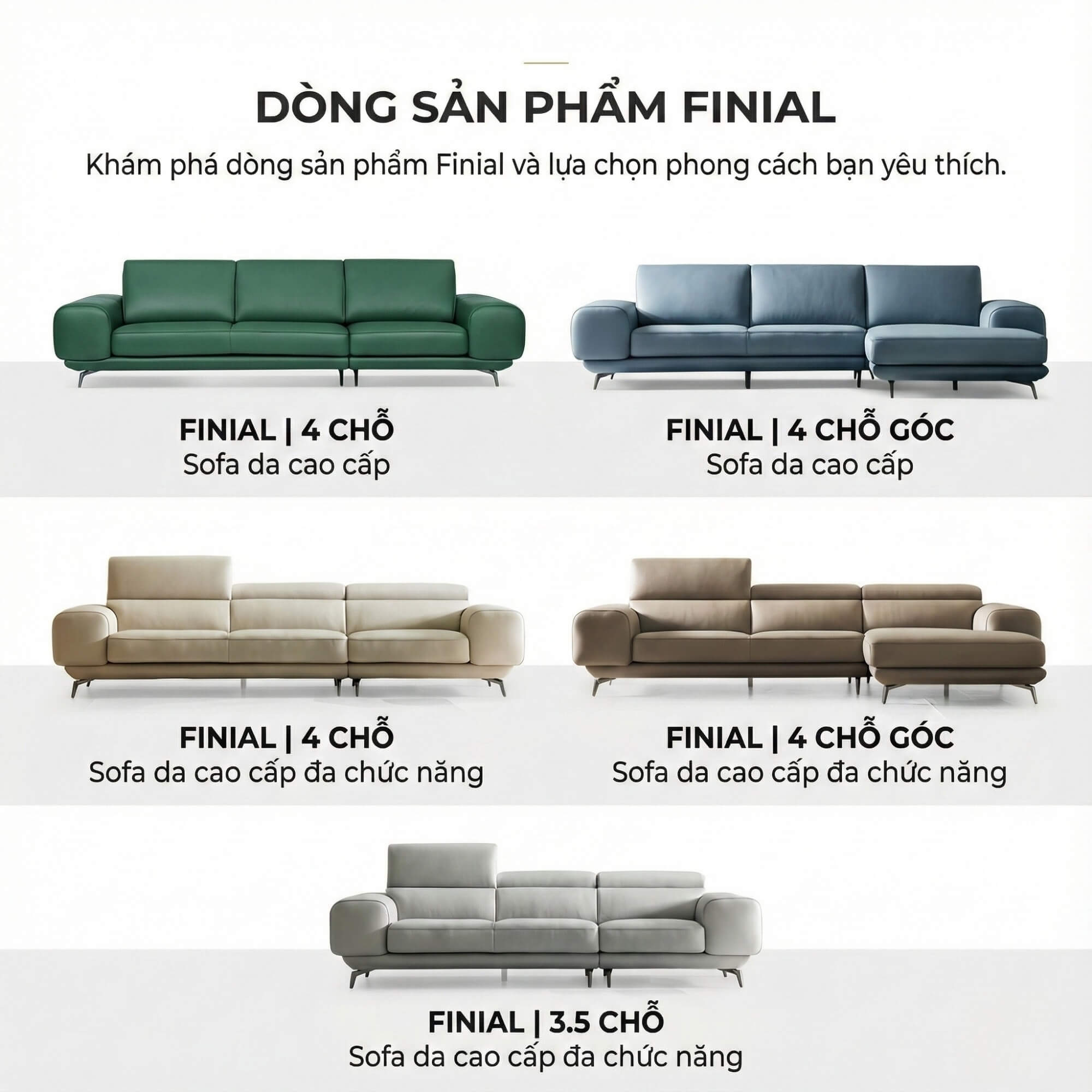Sofa FINIAL - Sofa Bọc Da Lệch Góc Kiểu Dáng Bắc Âu Trang Nhã
