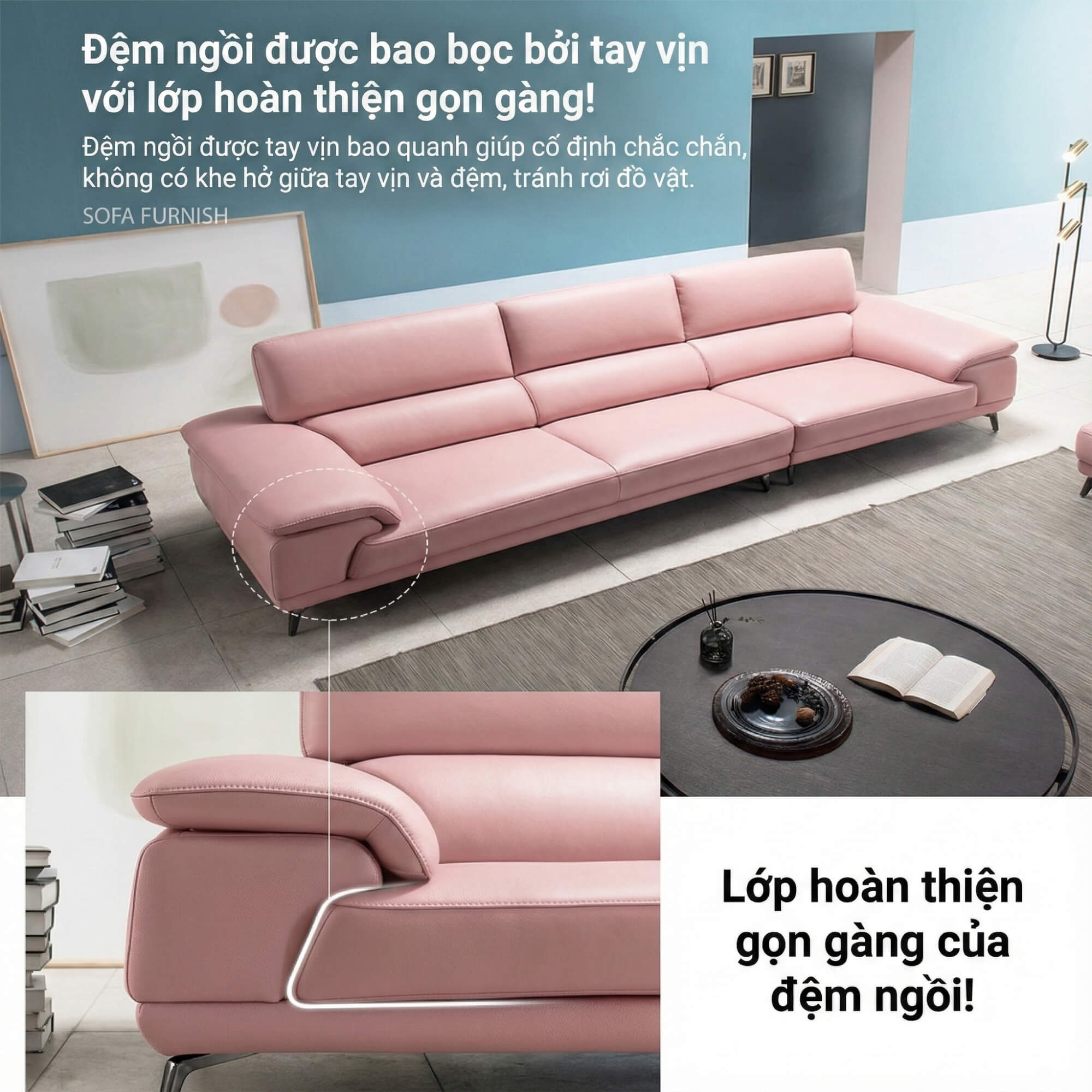 Sofa FURNISH - Sofa Băng Bọc Da Thiết Kế Tinh Tế Cho Phòng Khách Tối Giản