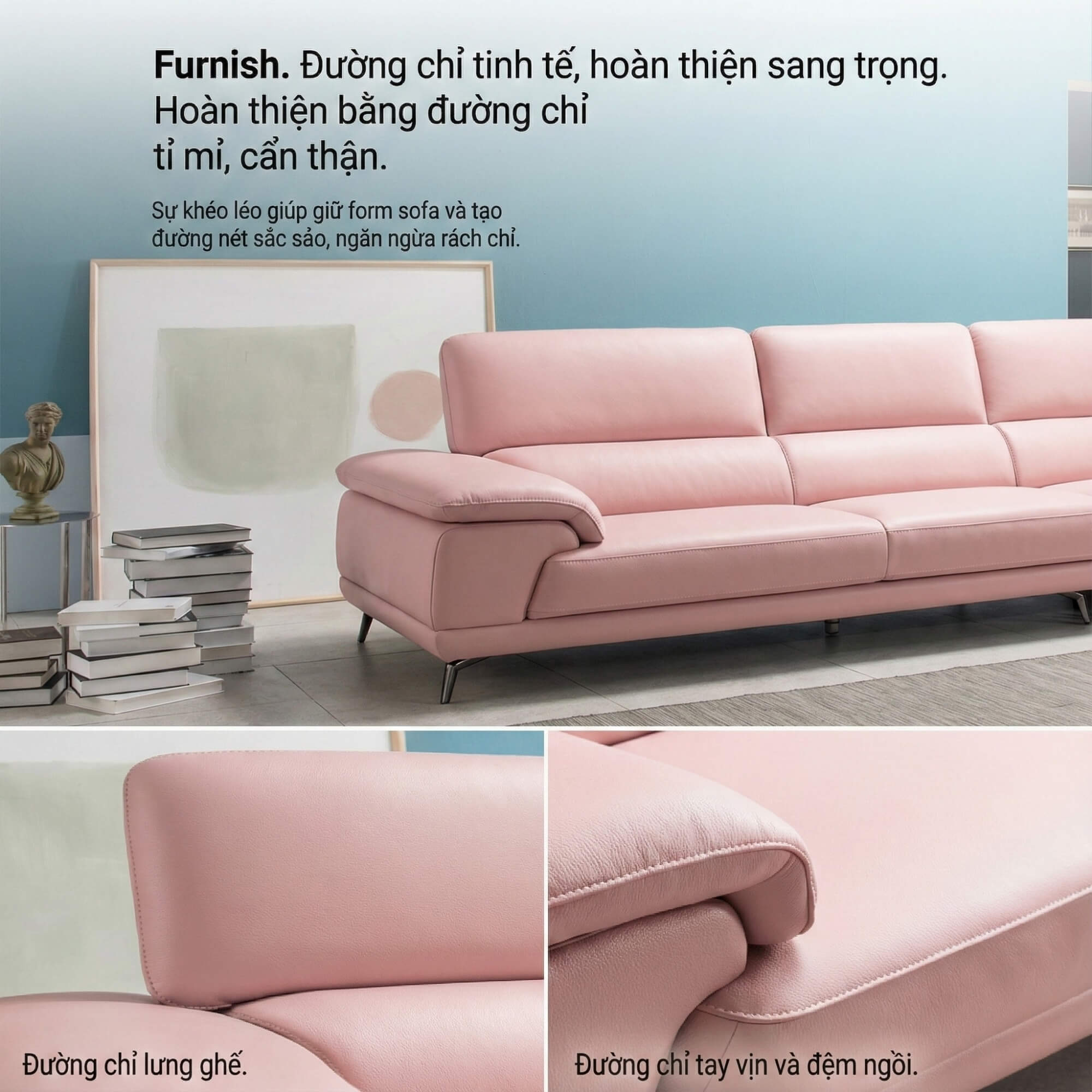 Sofa FURNISH - Sofa Băng Bọc Da Thiết Kế Tinh Tế Cho Phòng Khách Tối Giản