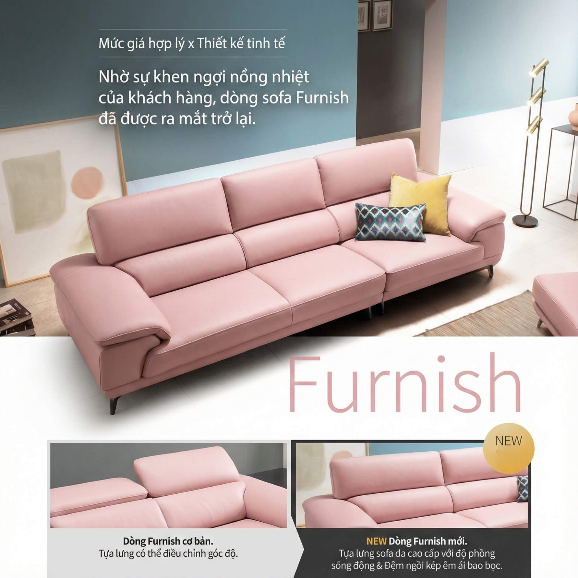 Sofa FURNISH - Sofa Băng Bọc Da Thiết Kế Tinh Tế Cho Phòng Khách Tối Giản