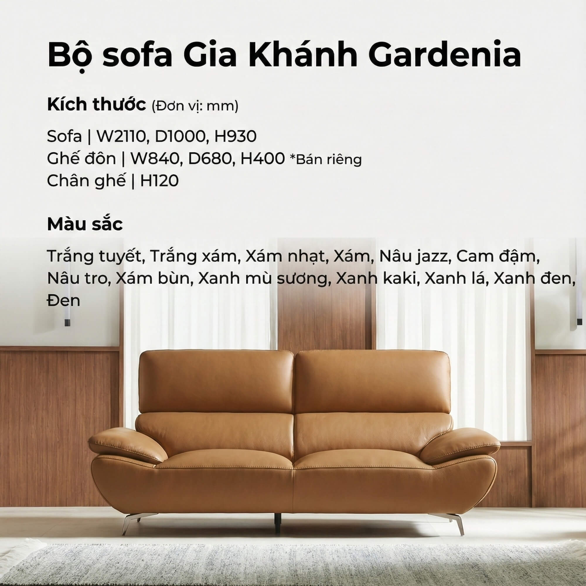 Sofa GARDENIA - Sofa Băng 2 Chỗ Nhỏ Gọn Cho Phòng Khách Mini 