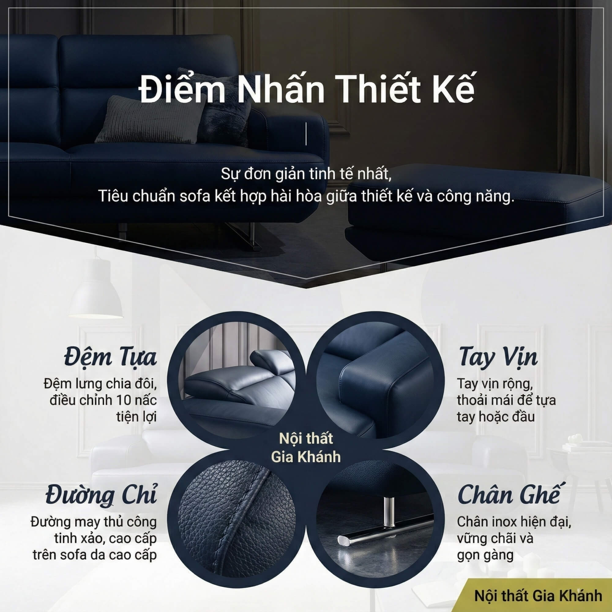 Sofa HEIRLOOM - Sofa Băng Bọc Da Thiết Kế Mạnh Mẽ Có Tựa Đầu Thông Minh
