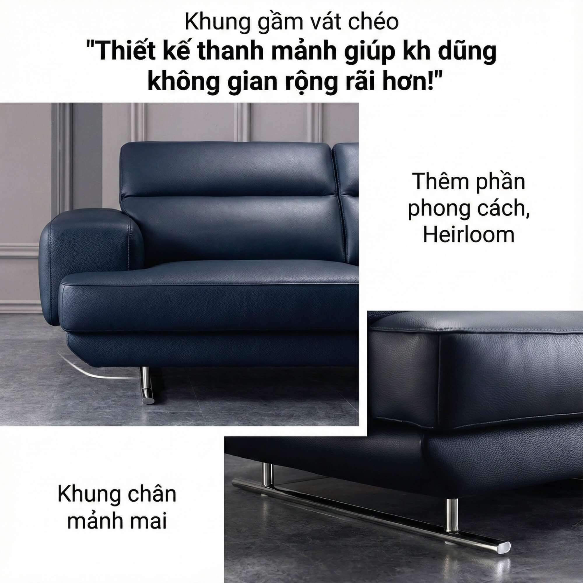 Sofa HEIRLOOM - Sofa Băng Bọc Da Thiết Kế Mạnh Mẽ Có Tựa Đầu Thông Minh