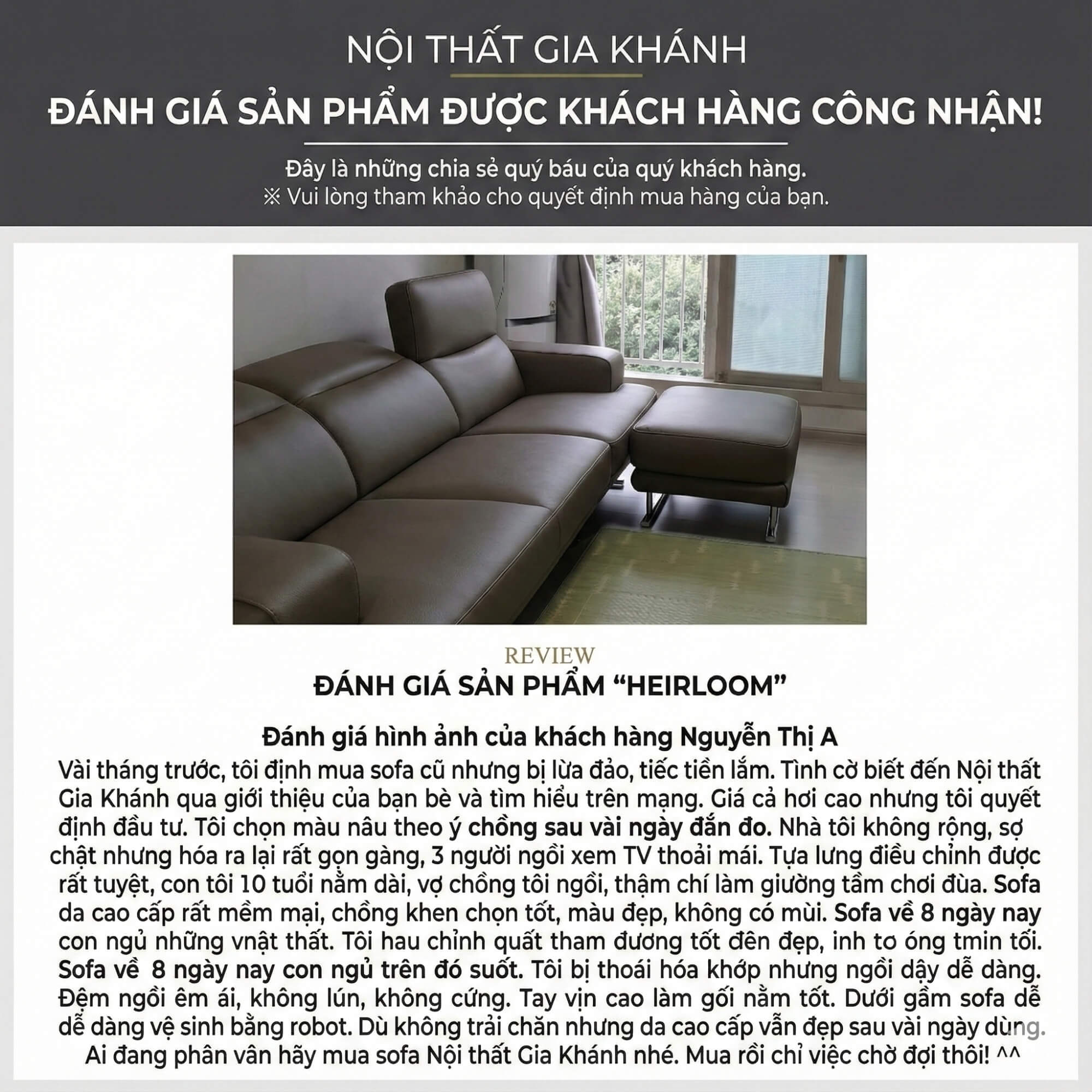Sofa HEIRLOOM - Sofa Băng Bọc Da Thiết Kế Mạnh Mẽ Có Tựa Đầu Thông Minh