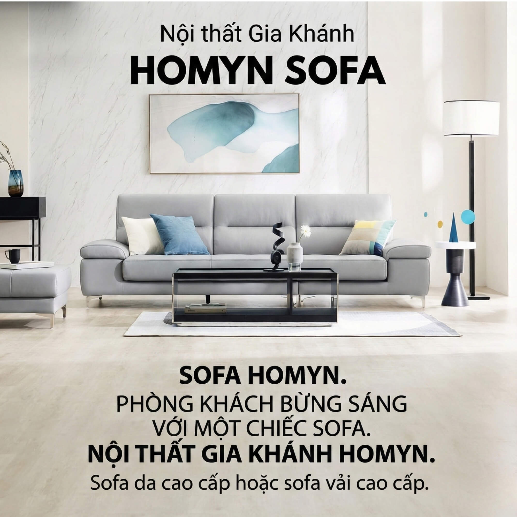 Sofa HOMYN - Sofa Băng Bắc Âu Bọc Da Cao Cấp Tối Giản