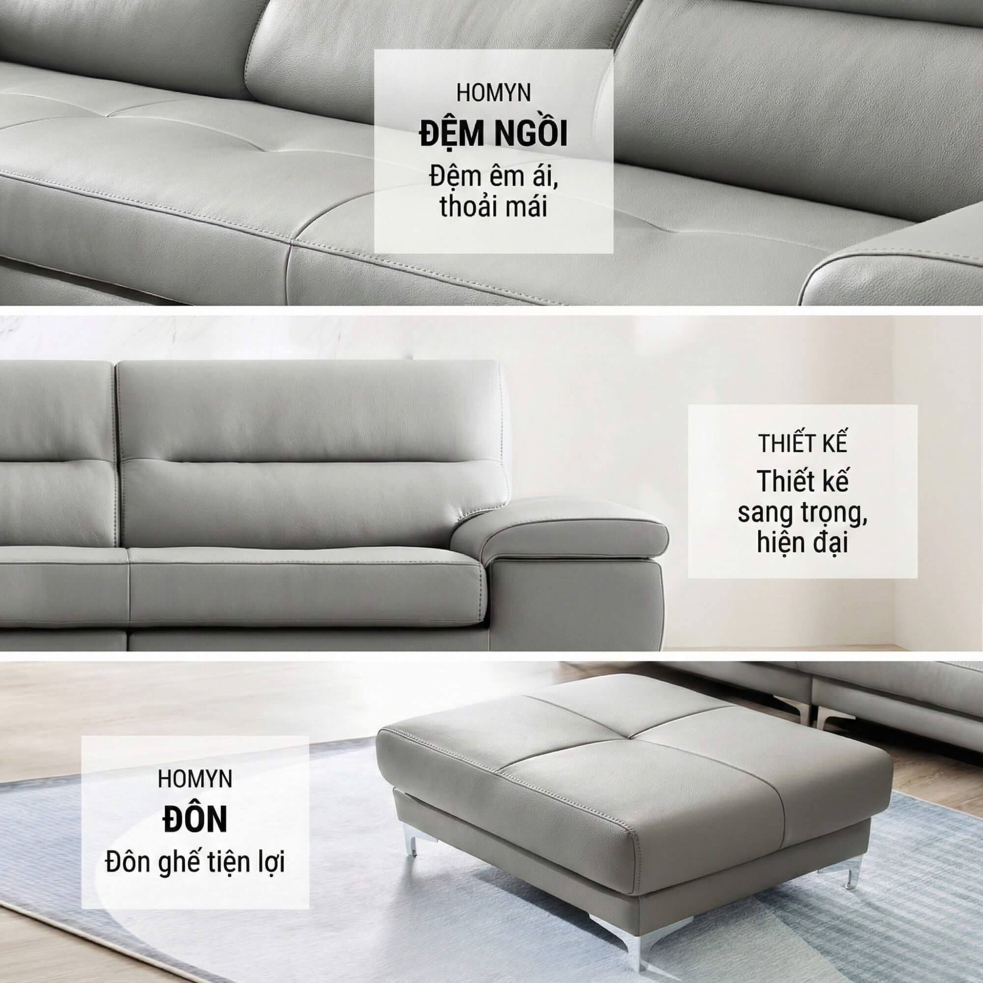 Sofa HOMYN - Sofa Băng Bắc Âu Bọc Da Cao Cấp Tối Giản