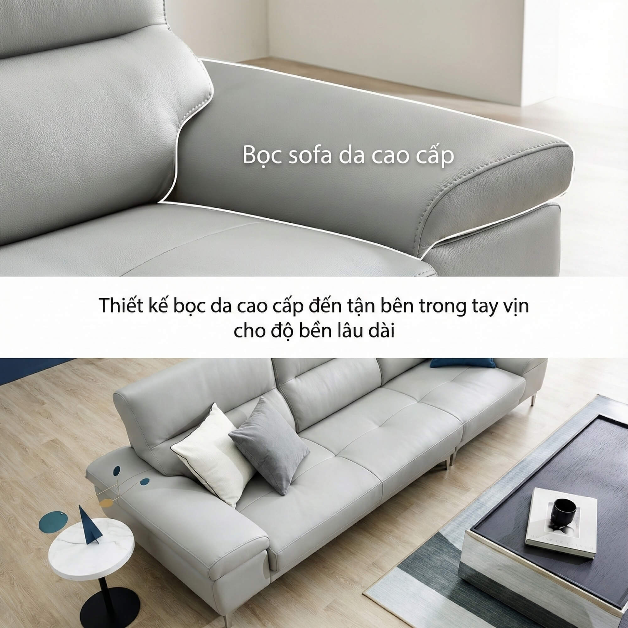 Sofa HOMYN - Sofa Băng Bắc Âu Bọc Da Cao Cấp Tối Giản