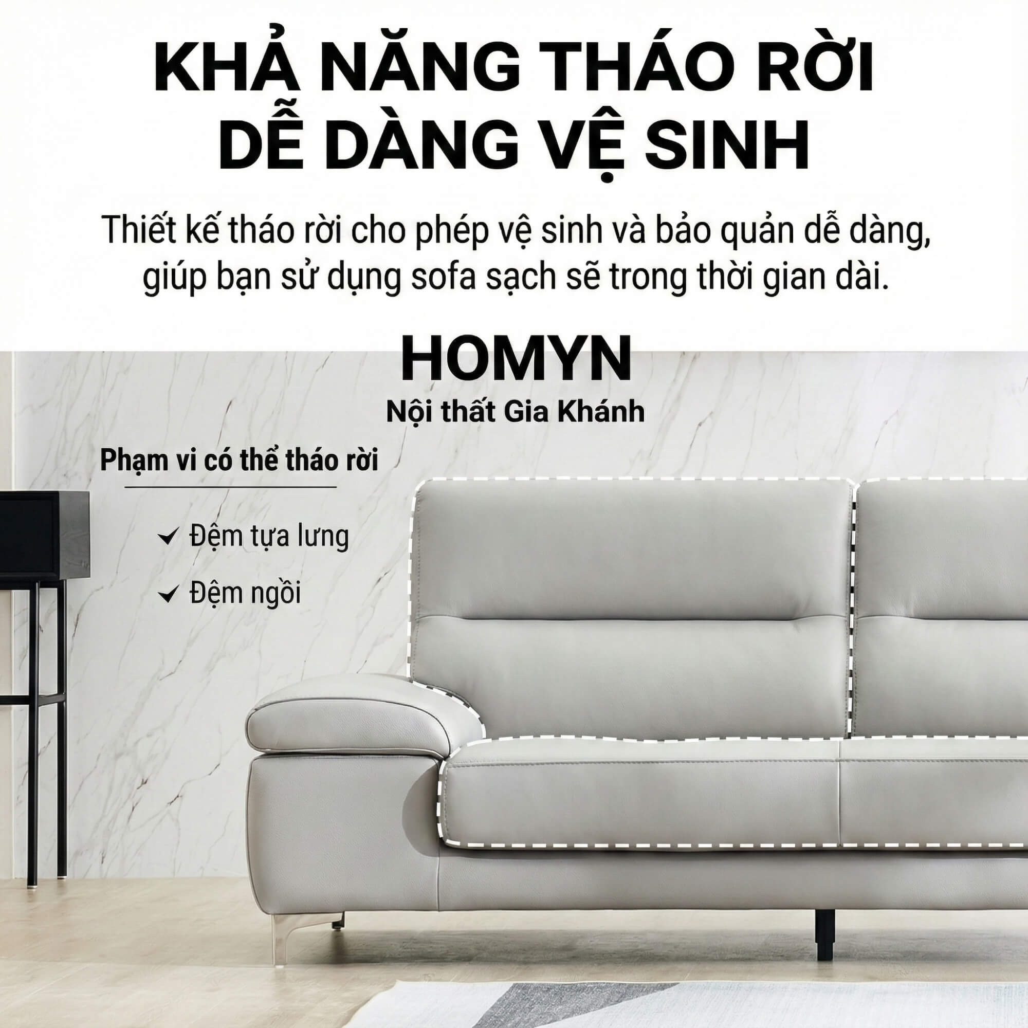 Sofa HOMYN - Sofa Băng Bắc Âu Bọc Da Cao Cấp Tối Giản