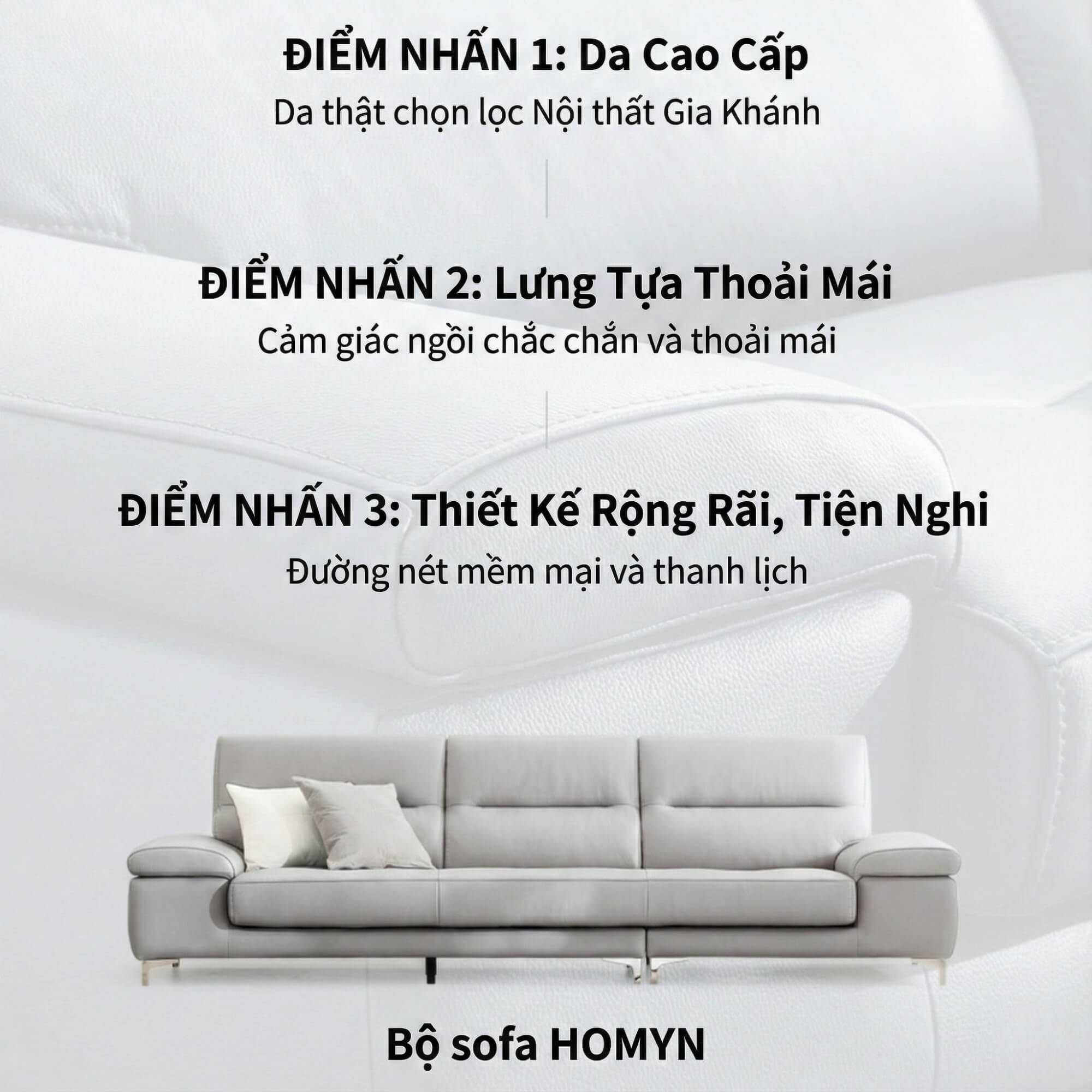Sofa HOMYN - Sofa Băng Bắc Âu Bọc Da Cao Cấp Tối Giản