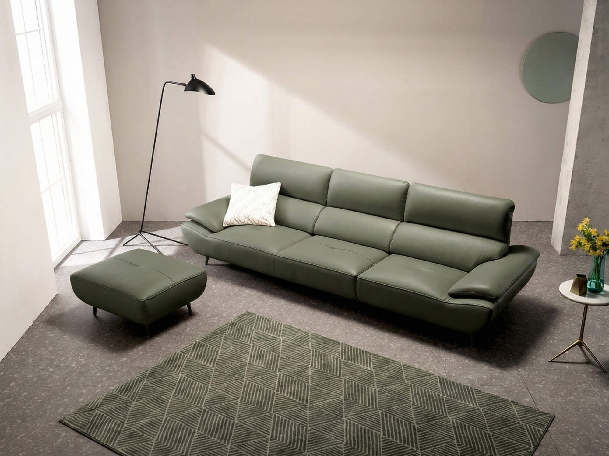 Sofa JASMINE - Sofa Da Phòng Khách Dáng Băng Dáng Thuyền Hoa Nở Rộ