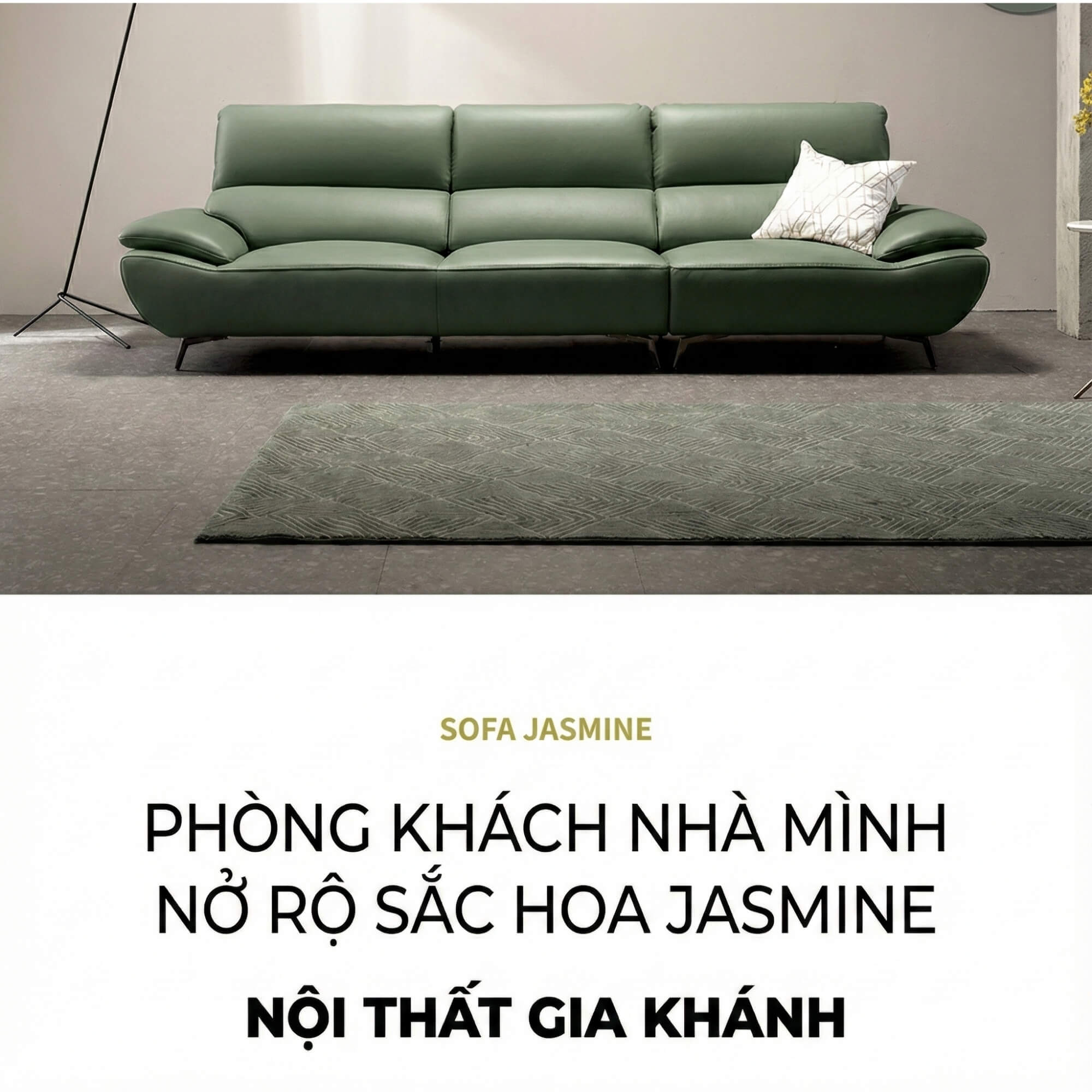 Sofa JASMINE - Sofa Da Phòng Khách Dáng Băng Dáng Thuyền Hoa Nở Rộ