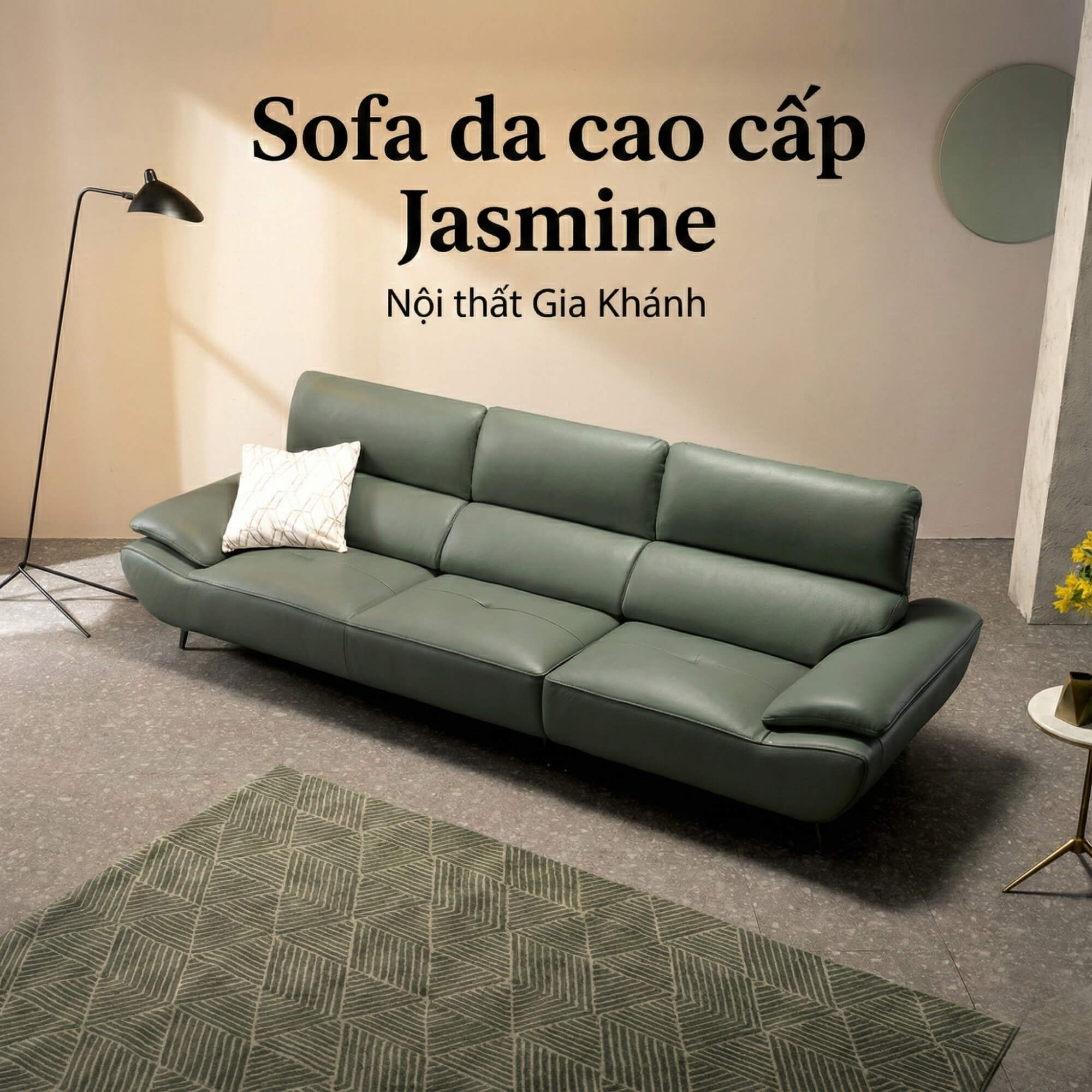 Sofa JASMINE - Sofa Da Phòng Khách Dáng Băng Dáng Thuyền Hoa Nở Rộ