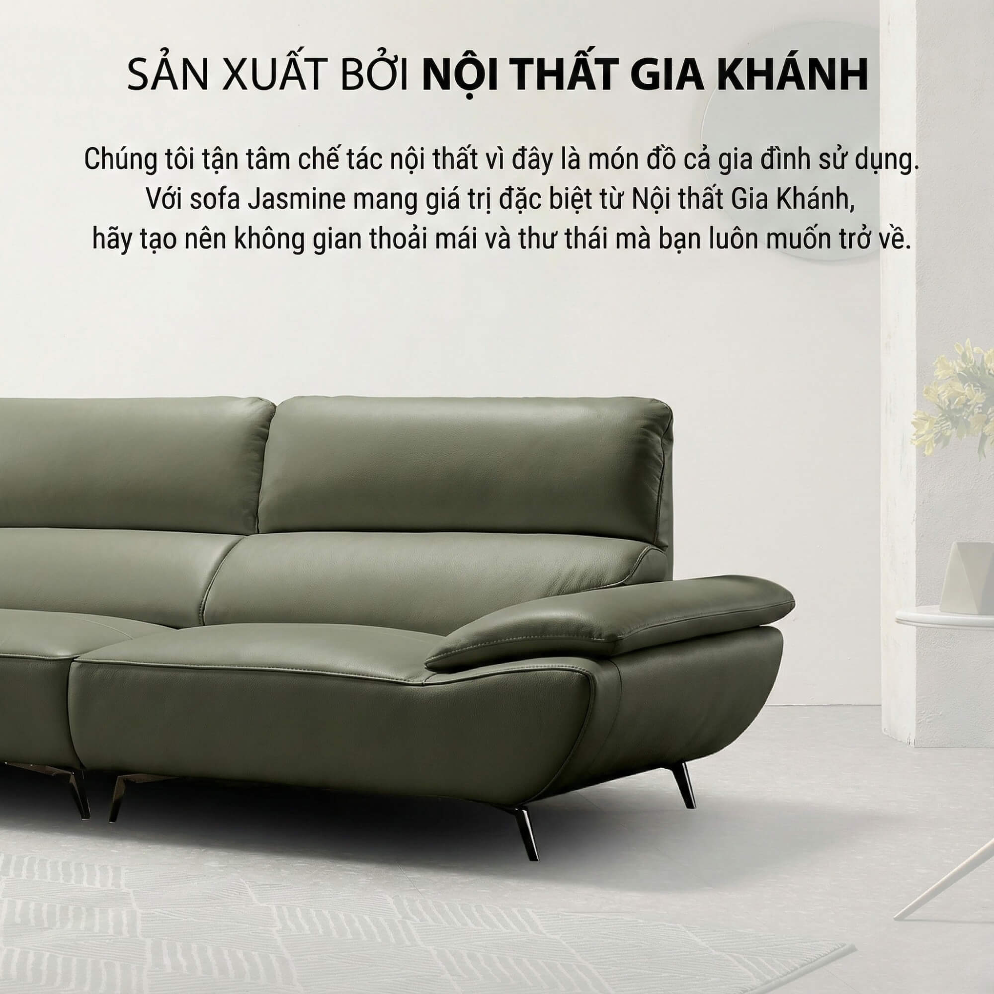 Sofa JASMINE - Sofa Da Phòng Khách Dáng Băng Dáng Thuyền Hoa Nở Rộ