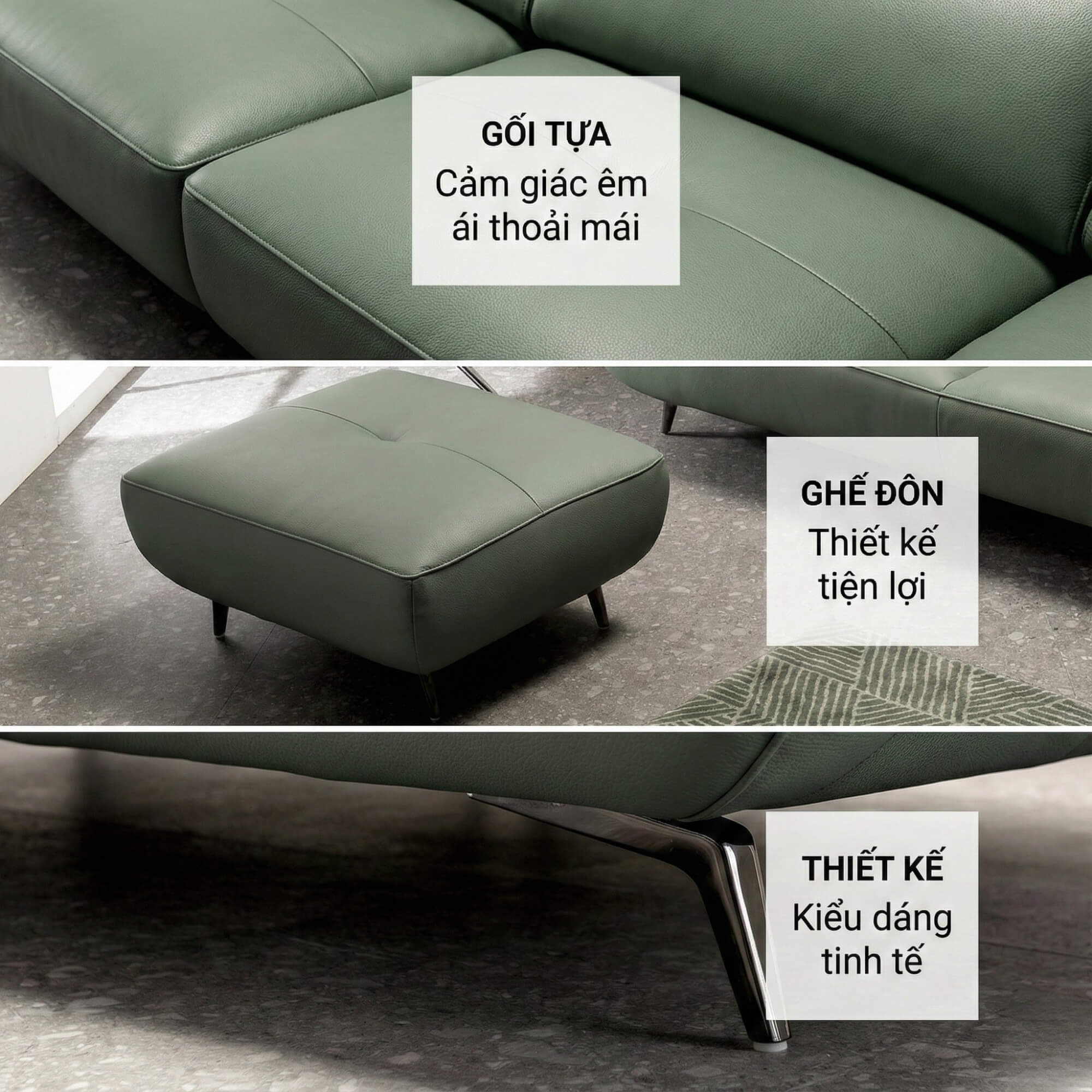 Sofa JASMINE - Sofa Da Phòng Khách Dáng Băng Dáng Thuyền Hoa Nở Rộ