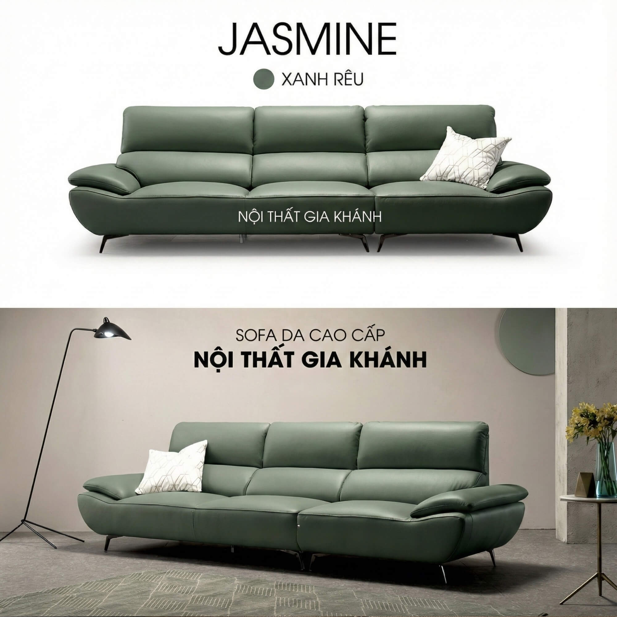Sofa JASMINE - Sofa Da Phòng Khách Dáng Băng Dáng Thuyền Hoa Nở Rộ