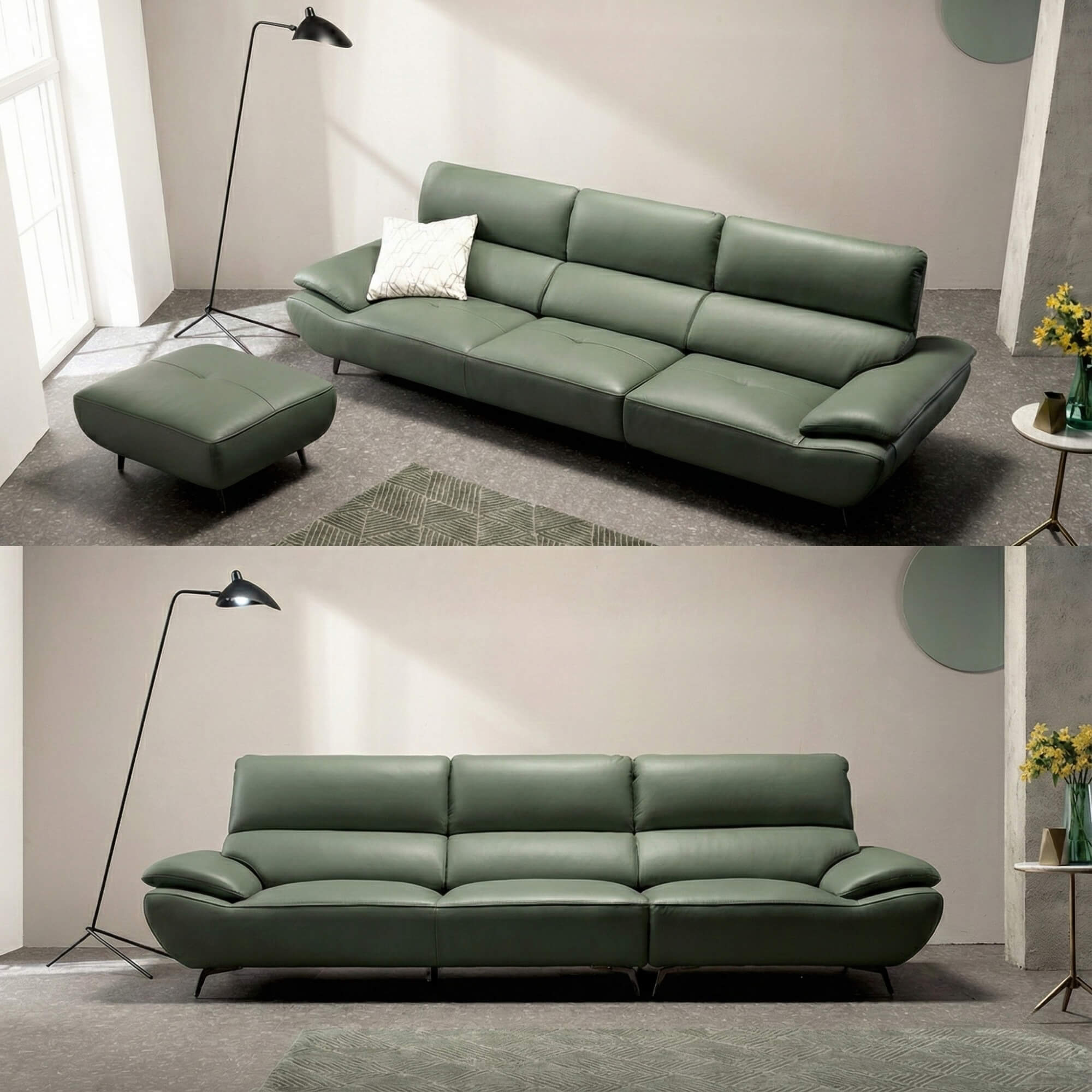 Sofa JASMINE - Sofa Da Phòng Khách Dáng Băng Dáng Thuyền Hoa Nở Rộ
