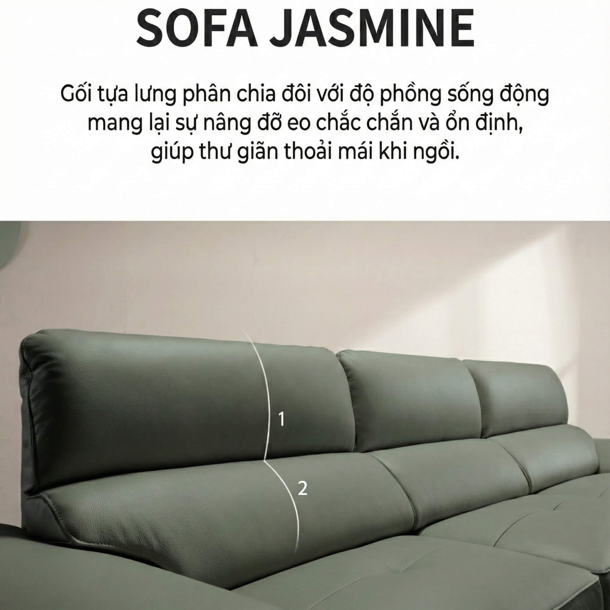 Sofa JASMINE - Sofa Da Phòng Khách Dáng Băng Dáng Thuyền Hoa Nở Rộ