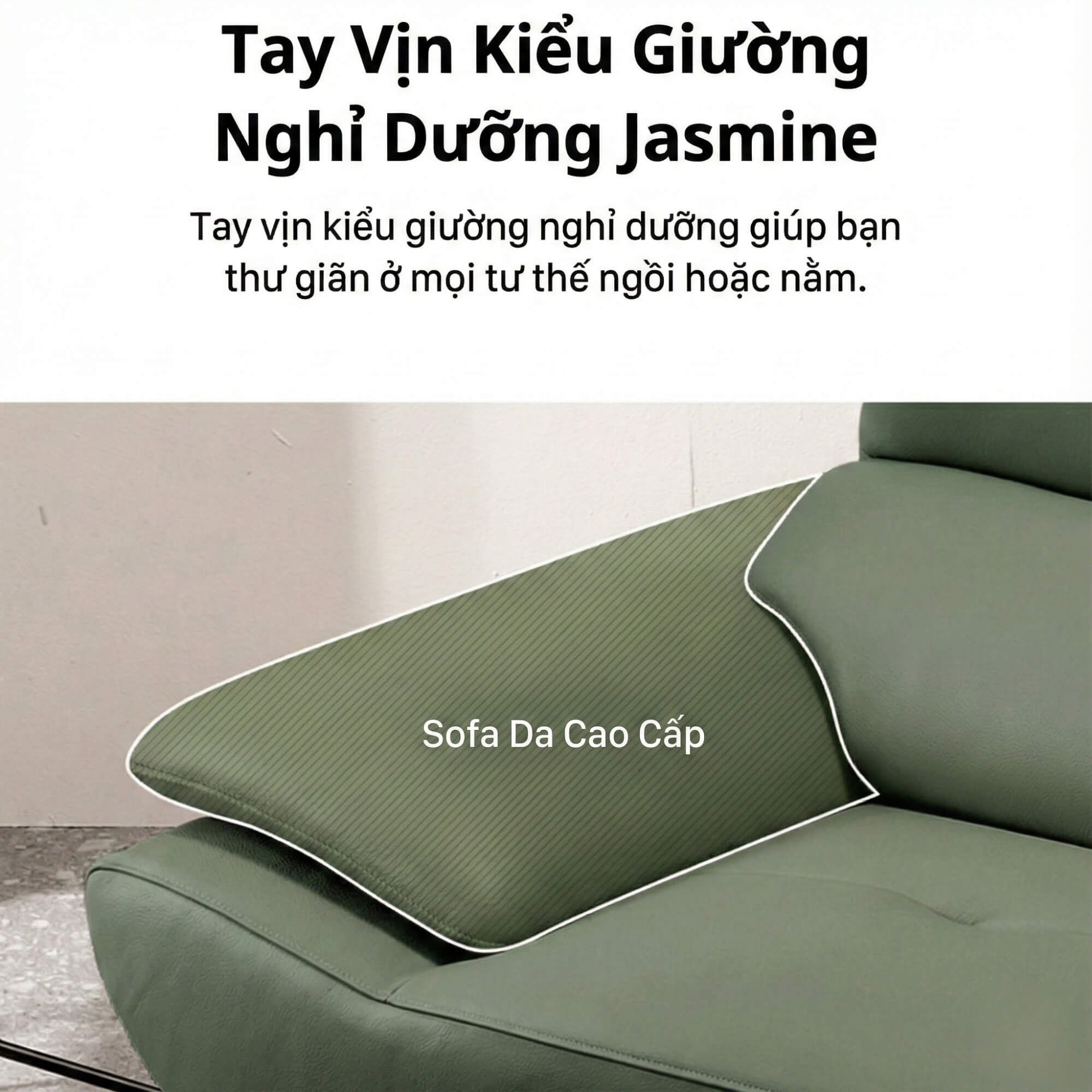Sofa JASMINE - Sofa Da Phòng Khách Dáng Băng Dáng Thuyền Hoa Nở Rộ