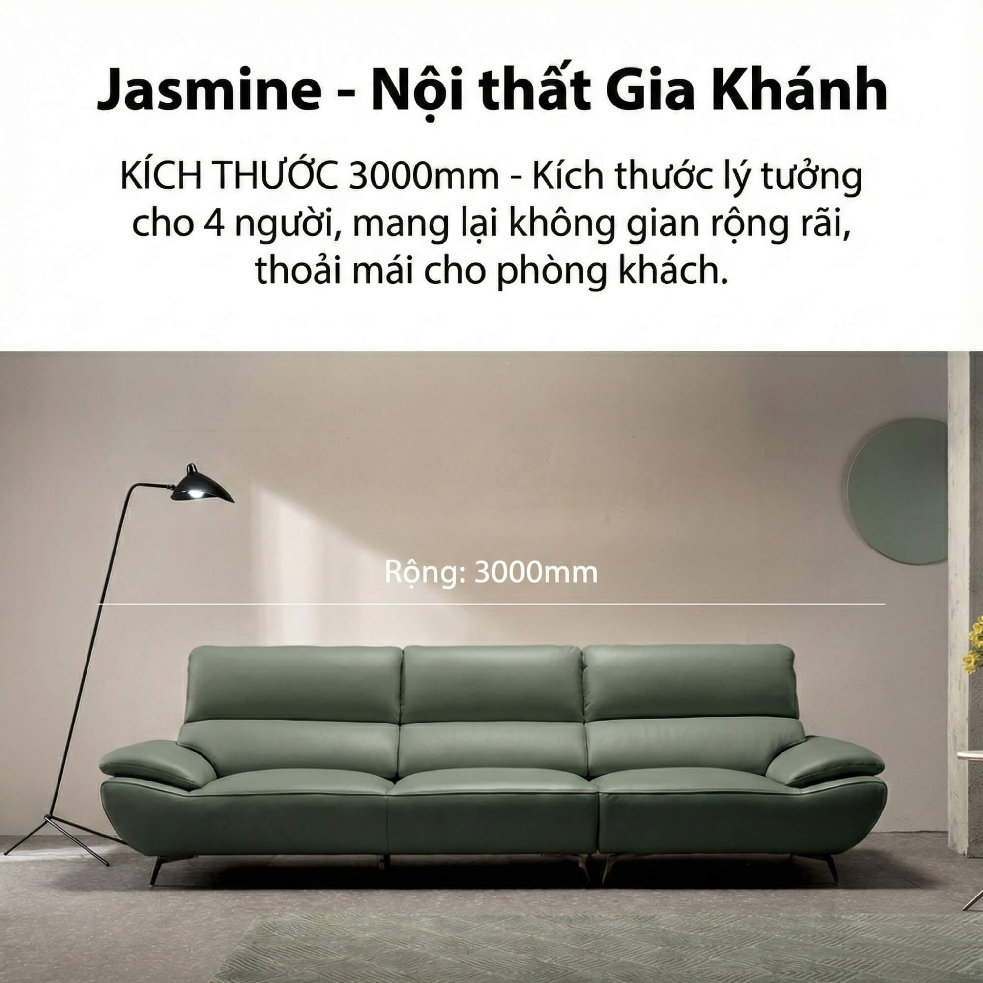 Sofa JASMINE - Sofa Da Phòng Khách Dáng Băng Dáng Thuyền Hoa Nở Rộ