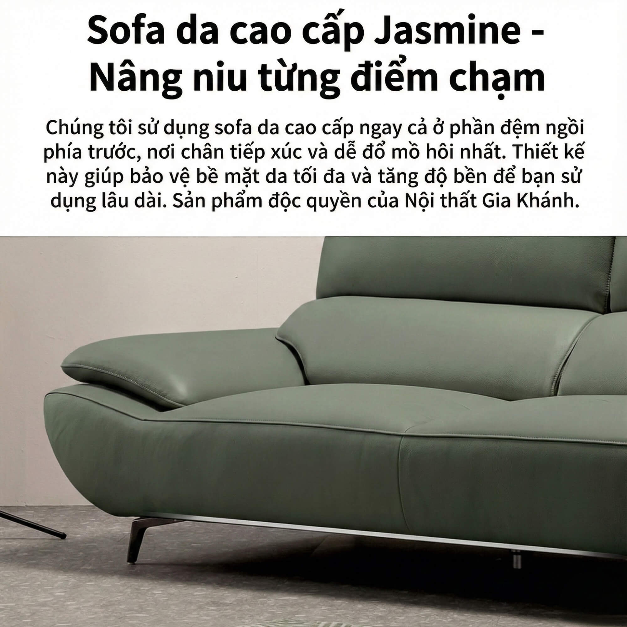 Sofa JASMINE - Sofa Da Phòng Khách Dáng Băng Dáng Thuyền Hoa Nở Rộ