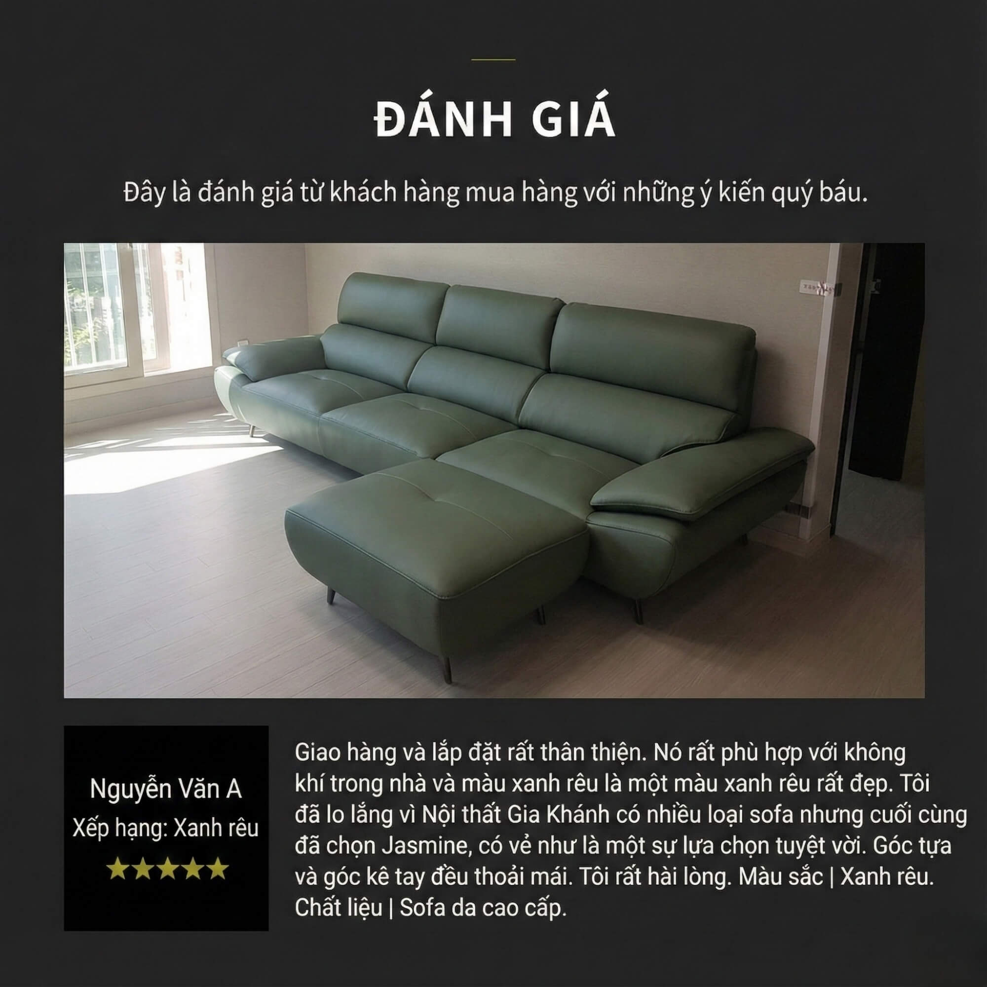 Sofa JASMINE - Sofa Da Phòng Khách Dáng Băng Dáng Thuyền Hoa Nở Rộ