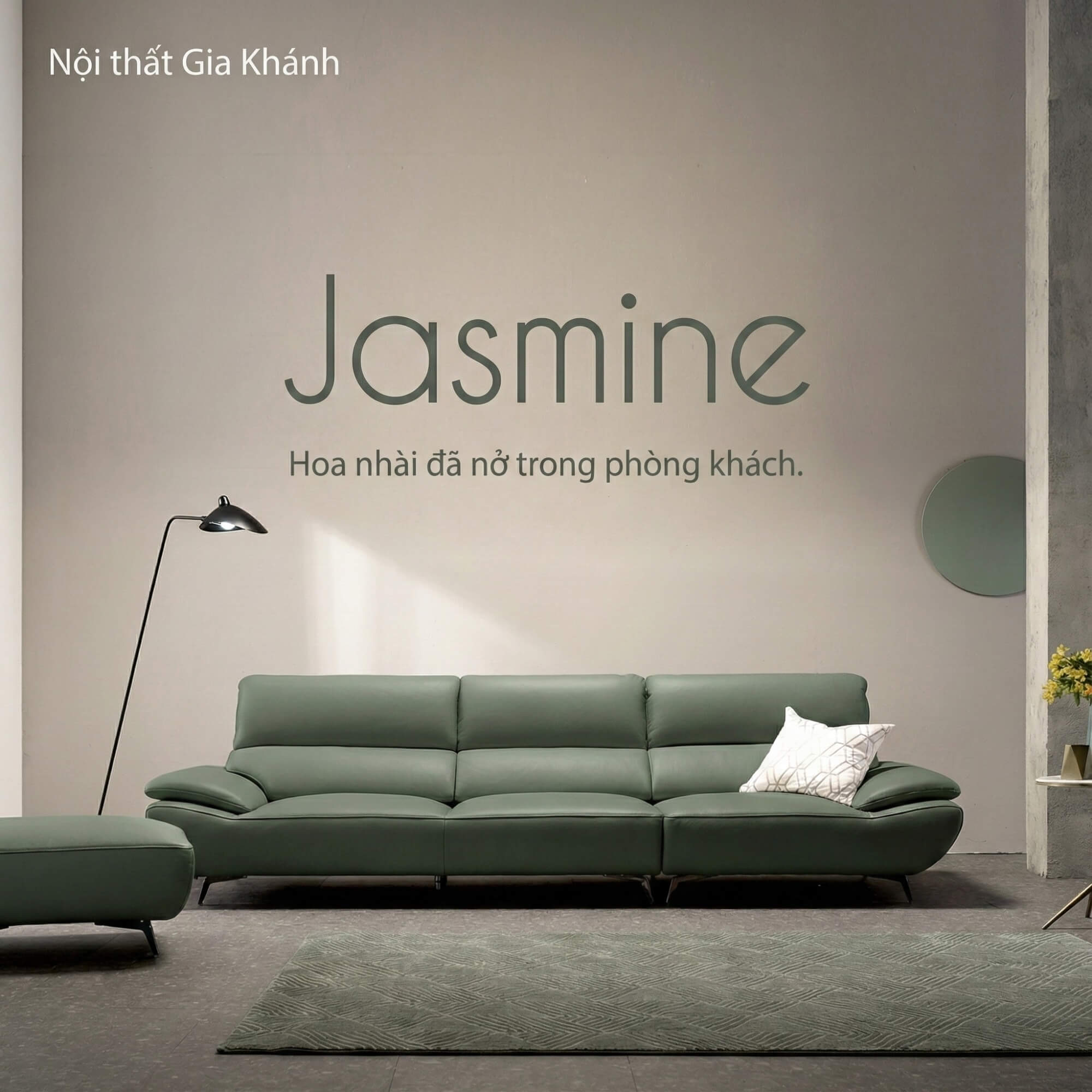 Sofa JASMINE - Sofa Da Phòng Khách Dáng Băng Dáng Thuyền Hoa Nở Rộ