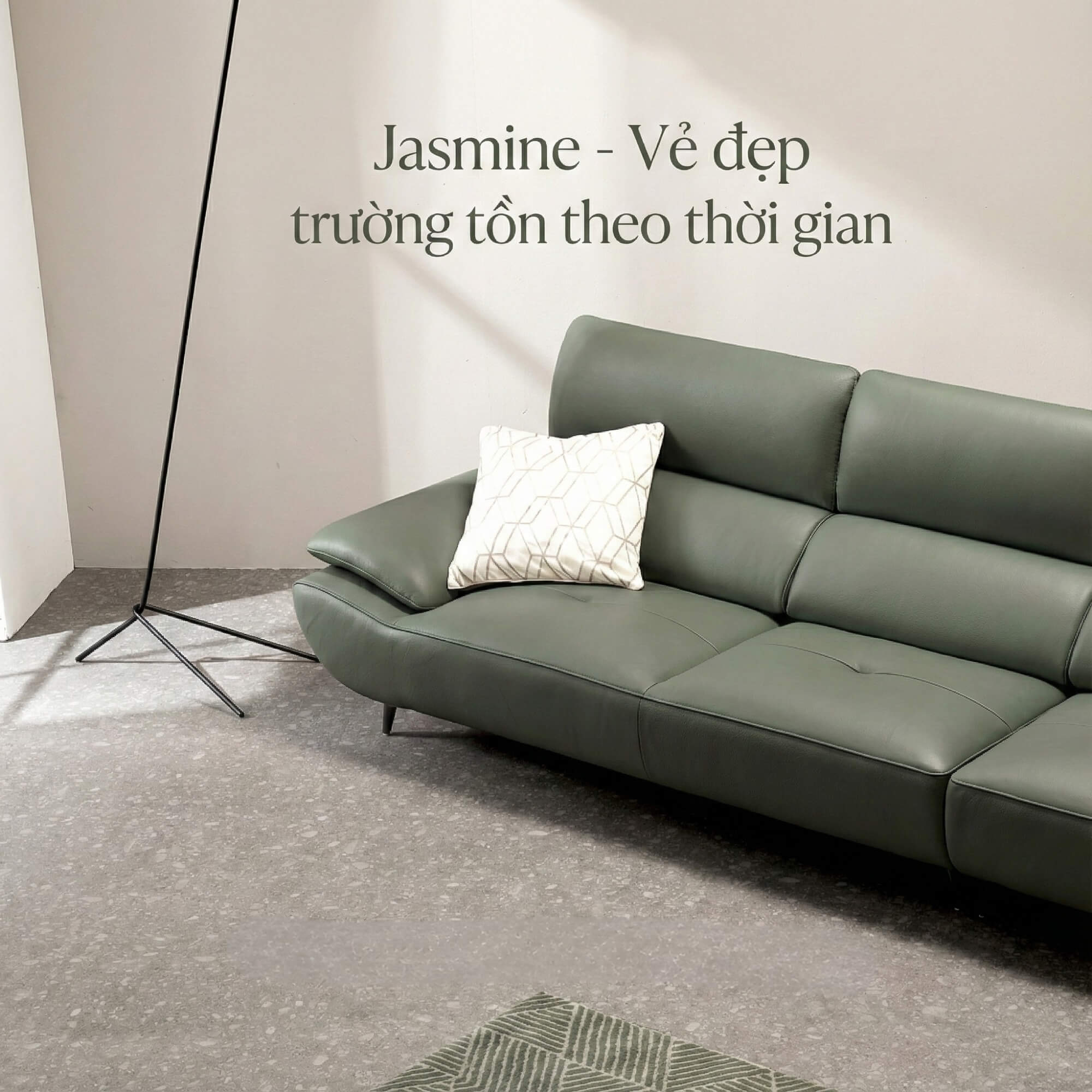Sofa JASMINE - Sofa Da Phòng Khách Dáng Băng Dáng Thuyền Hoa Nở Rộ