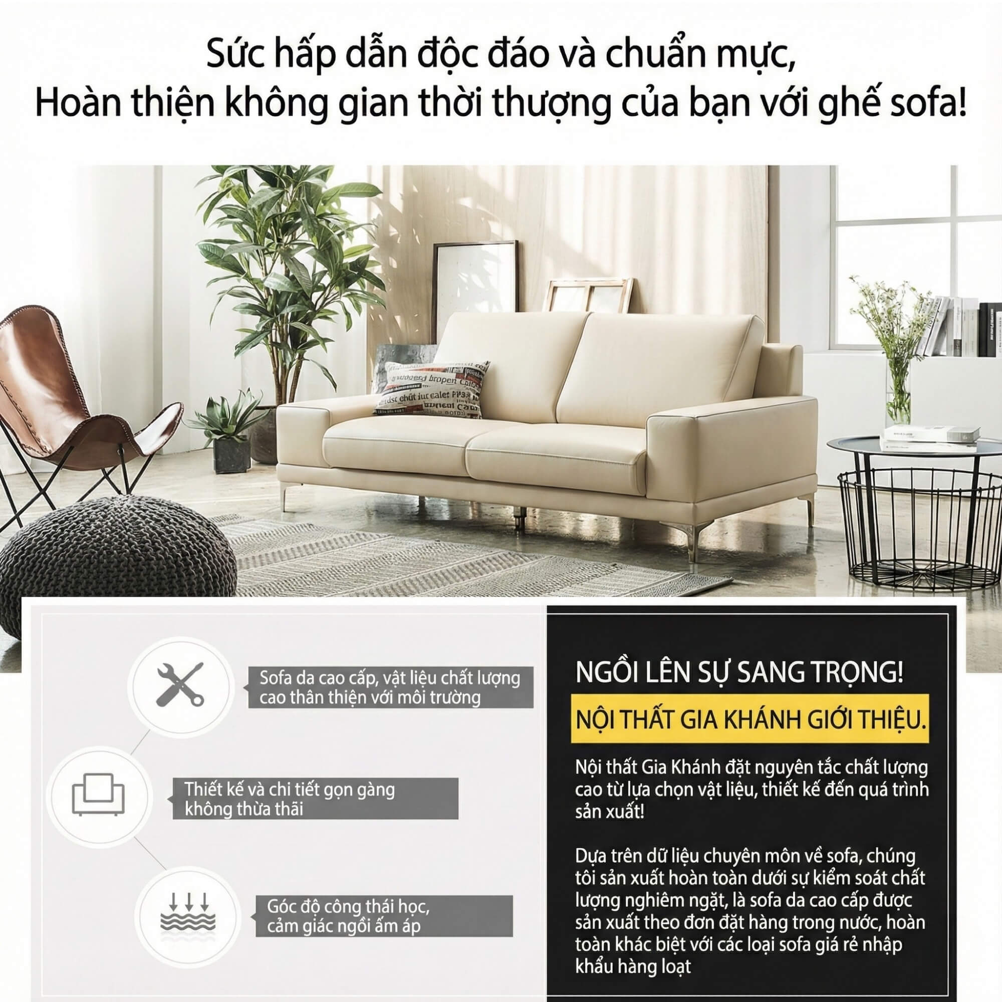 Sofa KYNEX - Sofa Băng Trang Nhã Đơn Giản Cho Phòng Khách Nhỏ